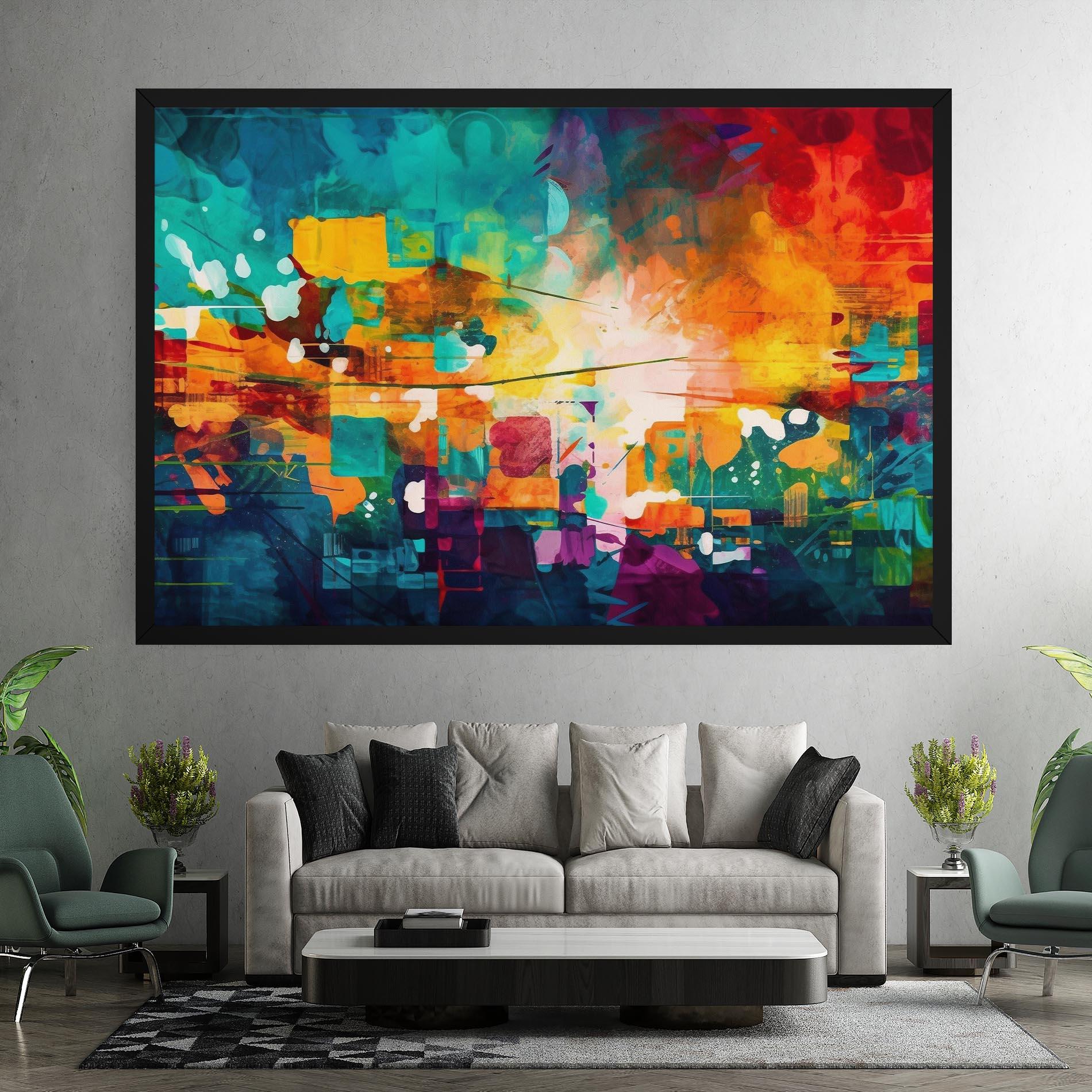 Leinwandbild Vibrant Colors On Blue Background mockup 7