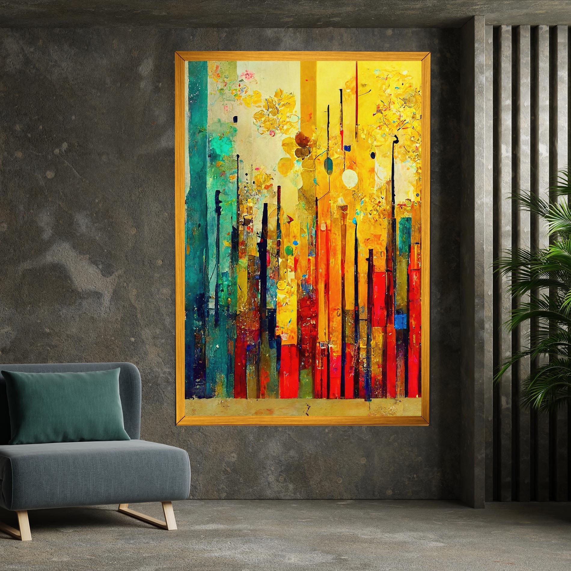 Leinwandbild Black Lines On Yellow Light mockup 7