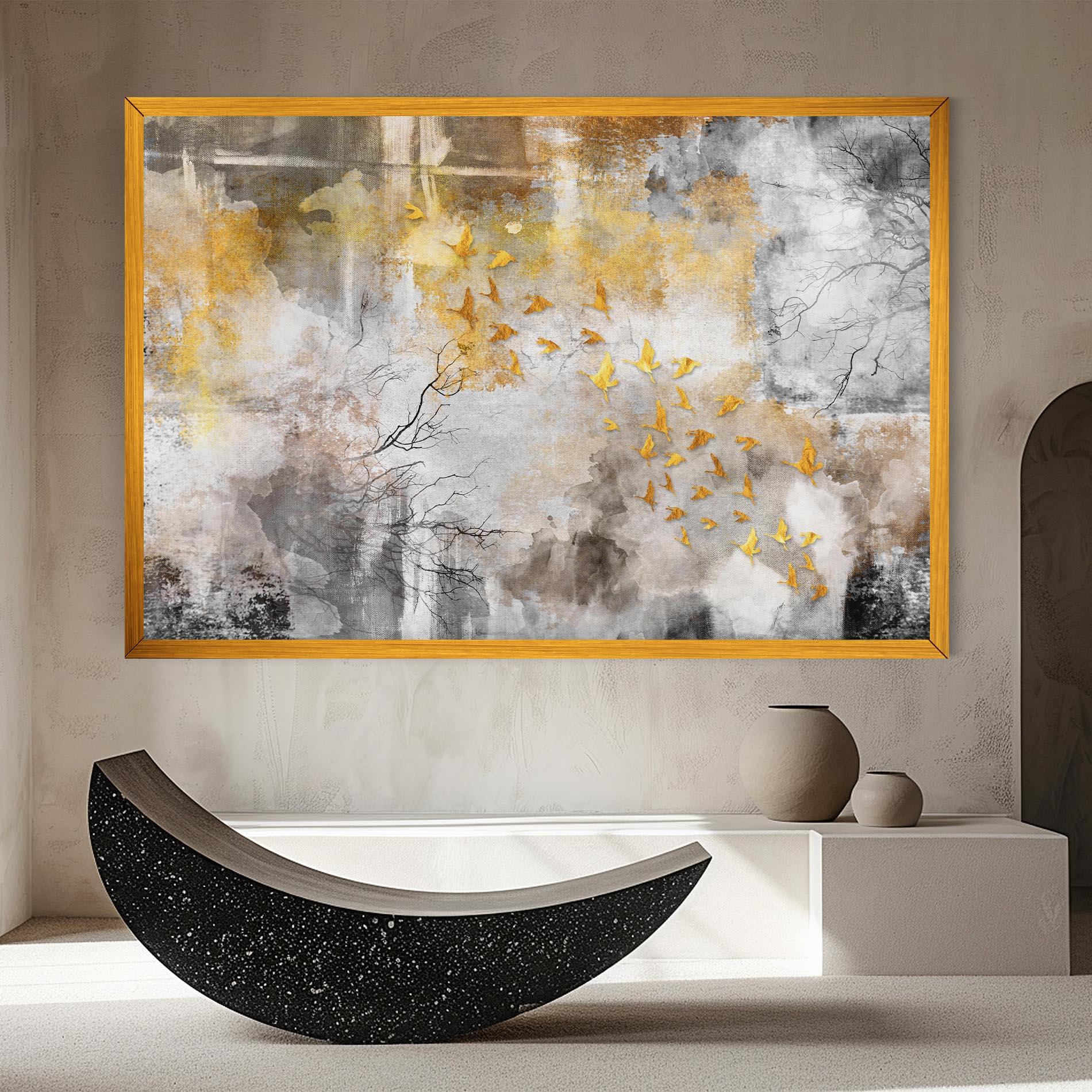 Leinwandbild Gold Birds Flying mockup 8