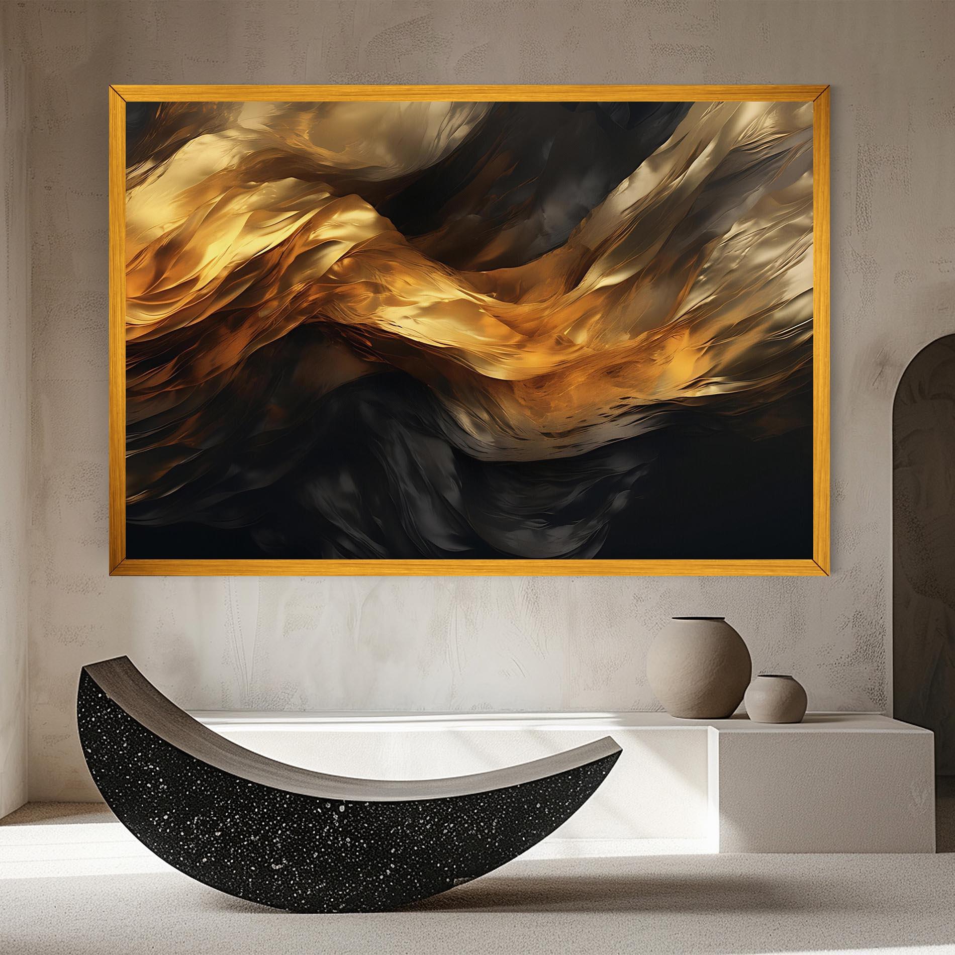 Leinwandbild Golden Waves With Black mockup 8