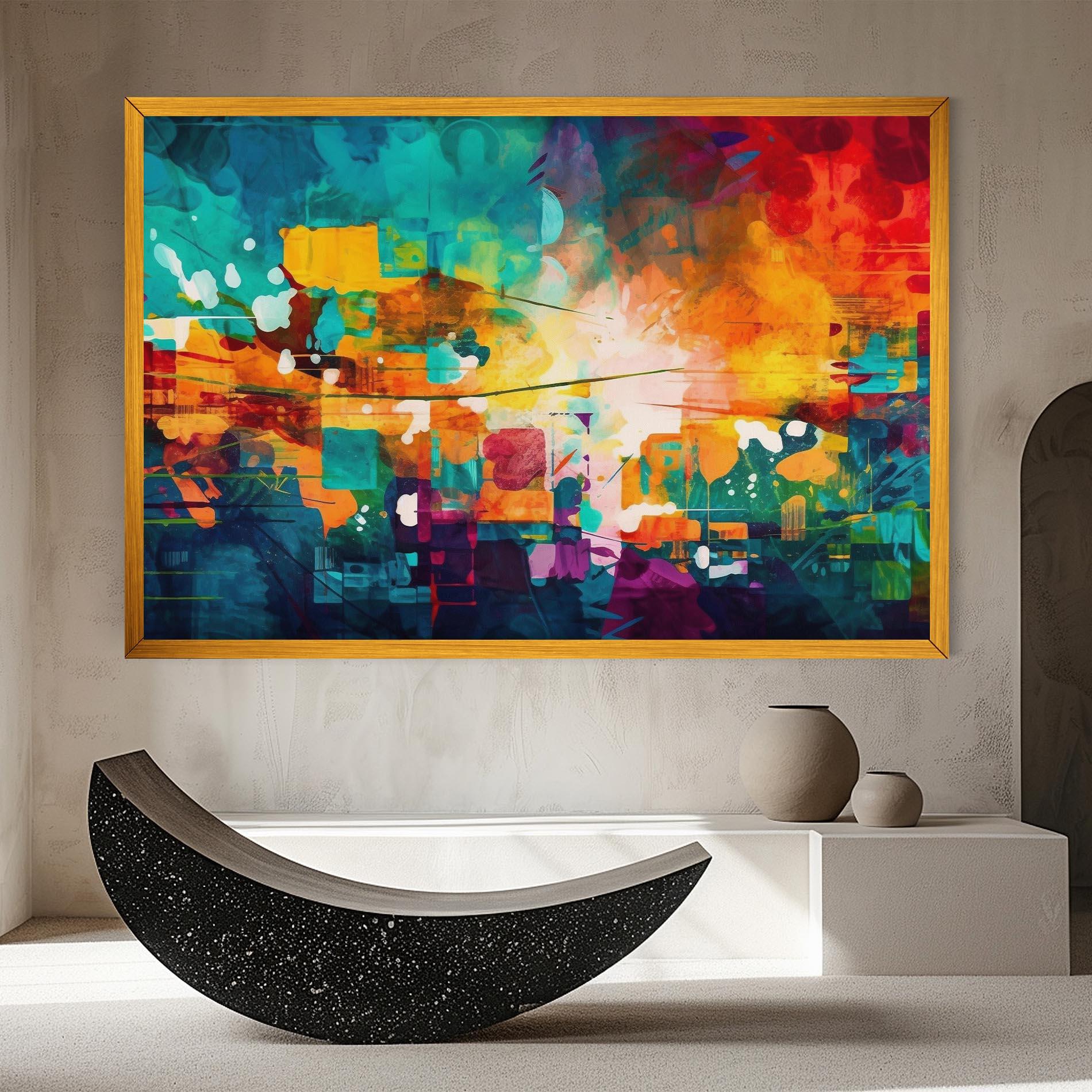 Leinwandbild Vibrant Colors On Blue Background mockup 8