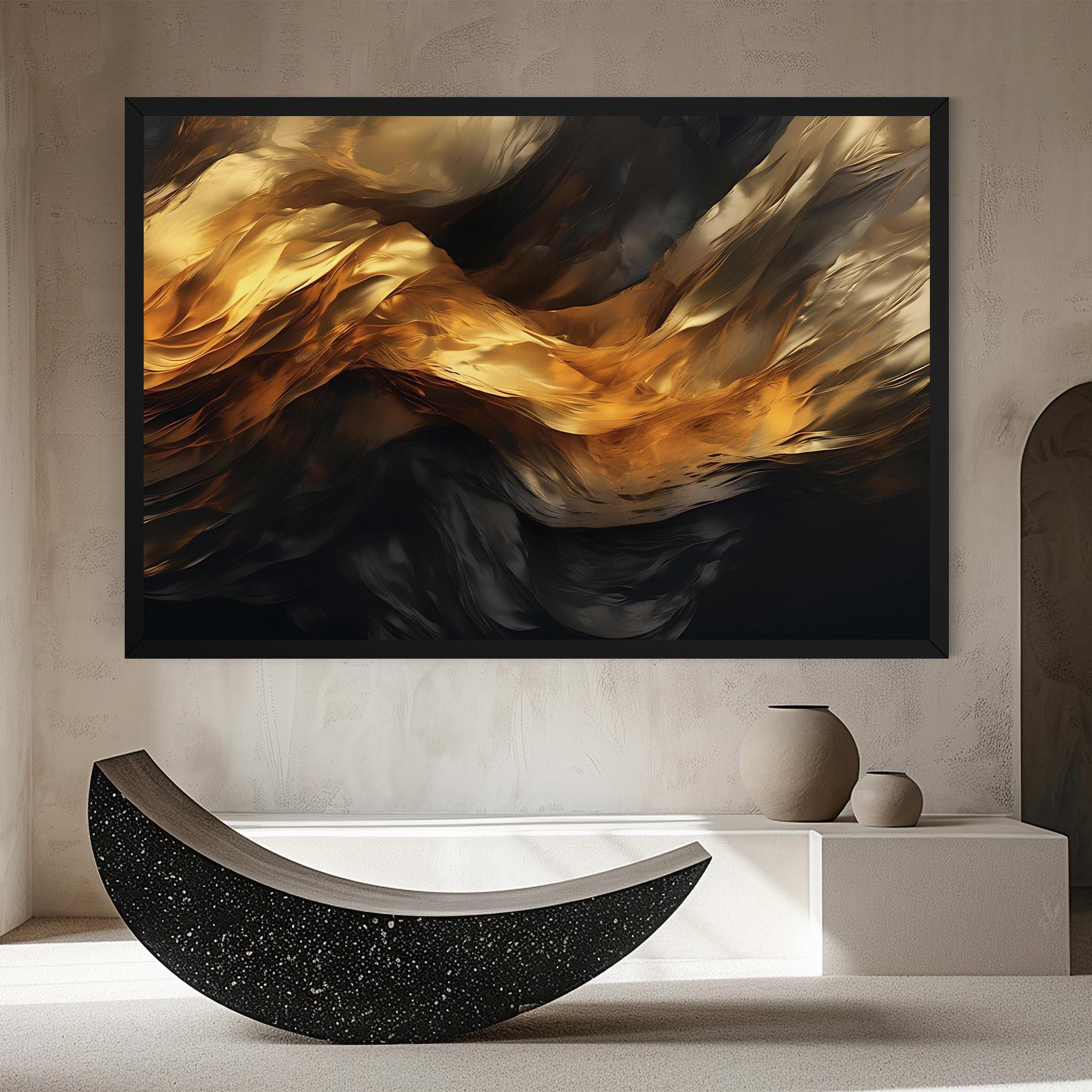 Leinwandbild Golden Waves With Black mockup 8