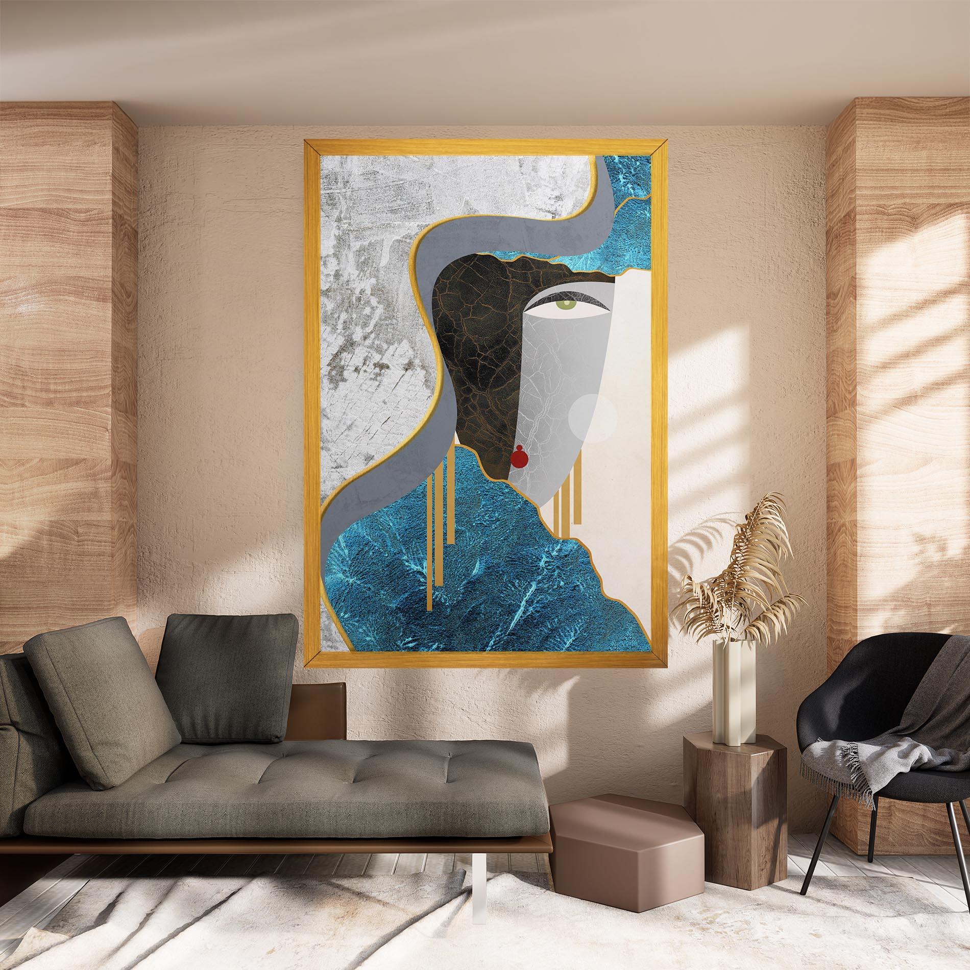 Leinwandbild Abstract Blue Face mockup 8