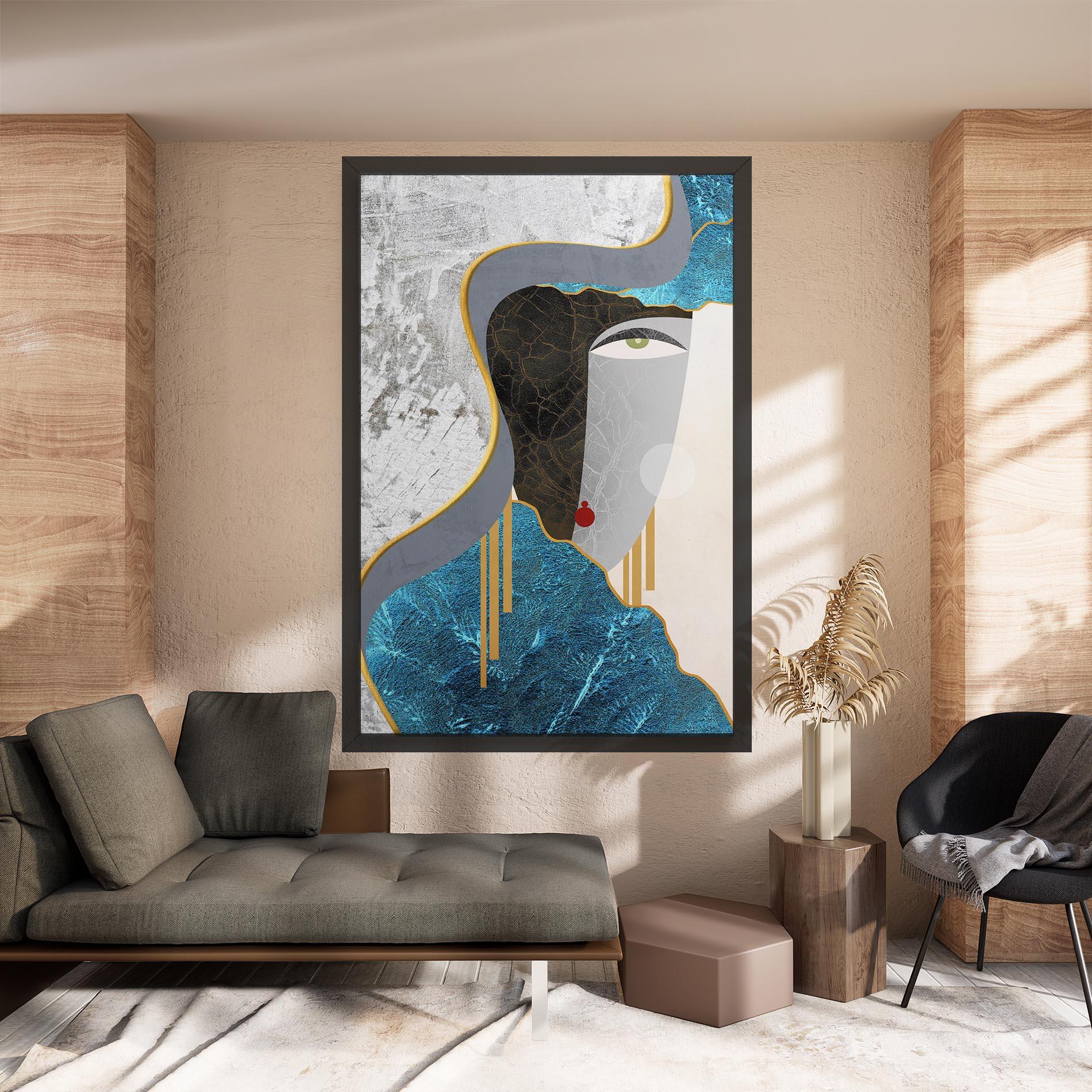 Leinwandbild Abstract Blue Face mockup 8