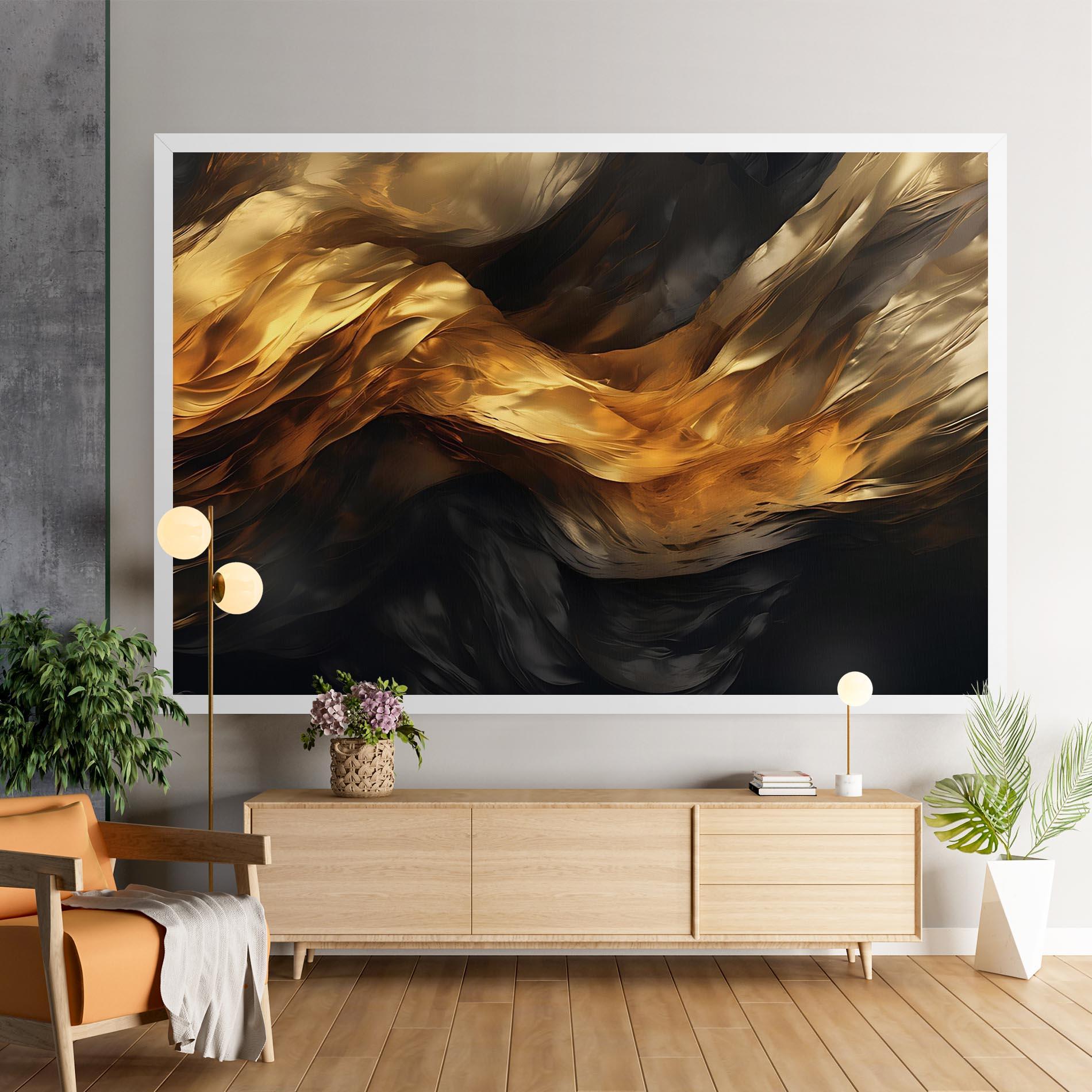 Leinwandbild Golden Waves With Black mockup 9