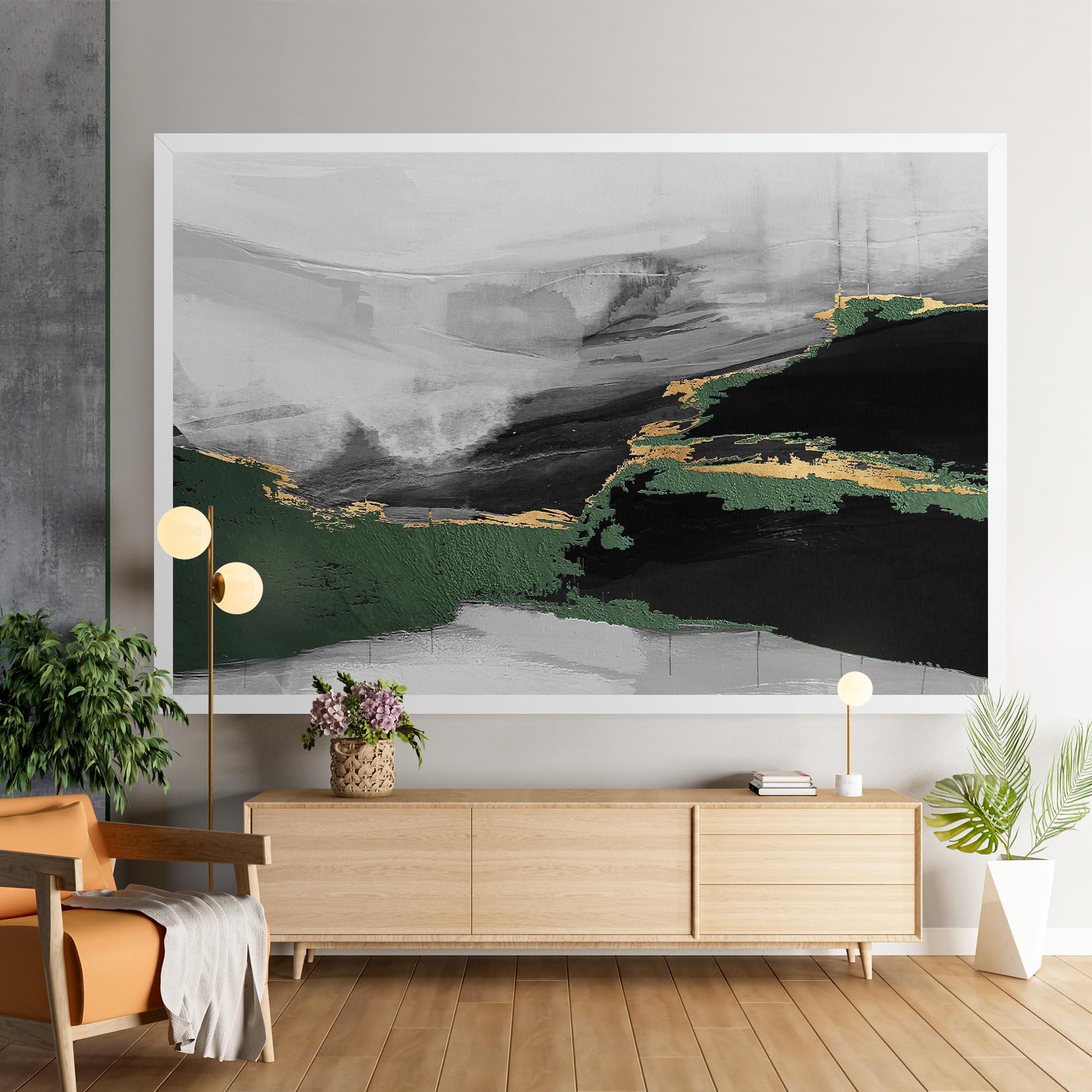 Leinwandbild Grey With Green Painting mockup 9