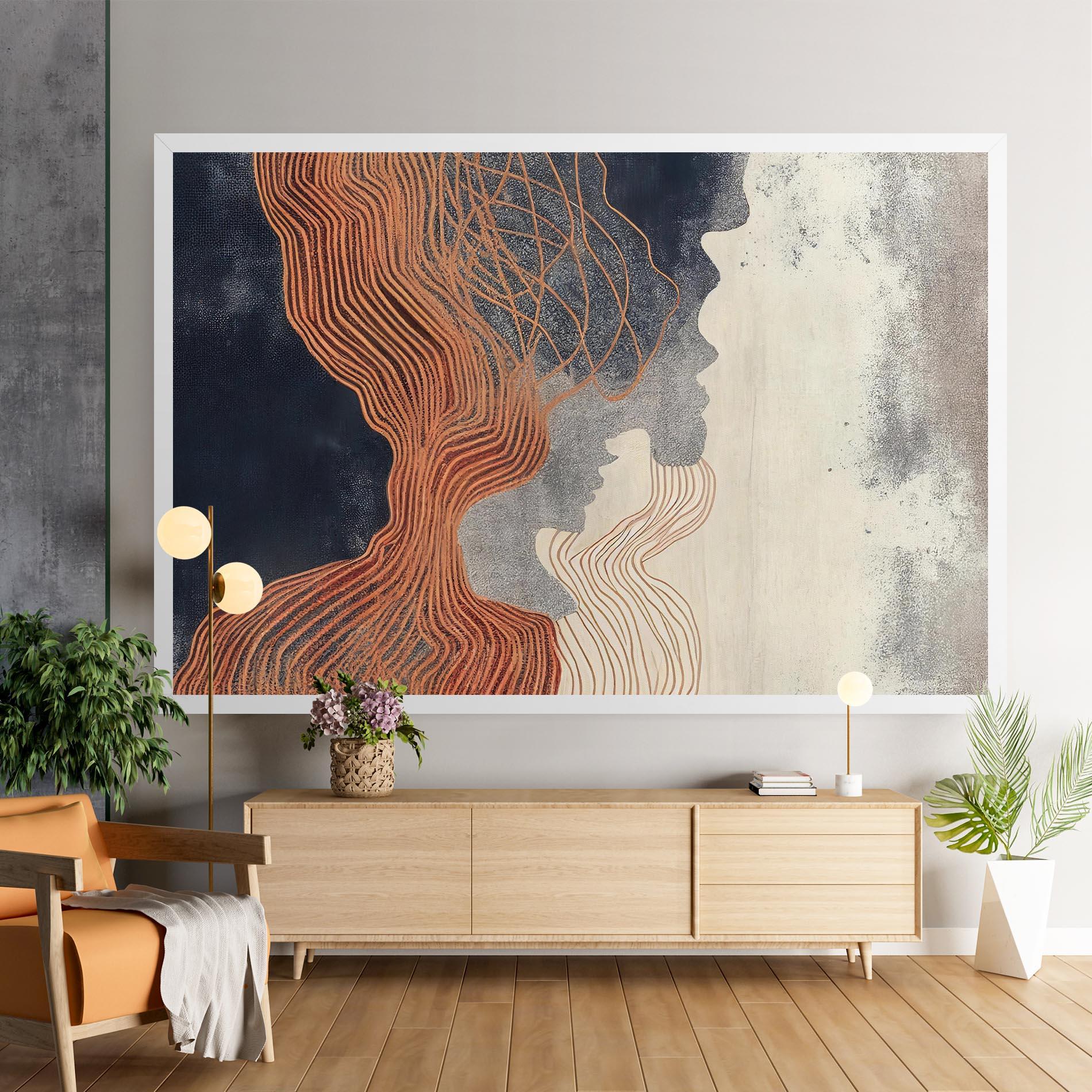 Leinwandbild Orange Lines On Blue mockup 9