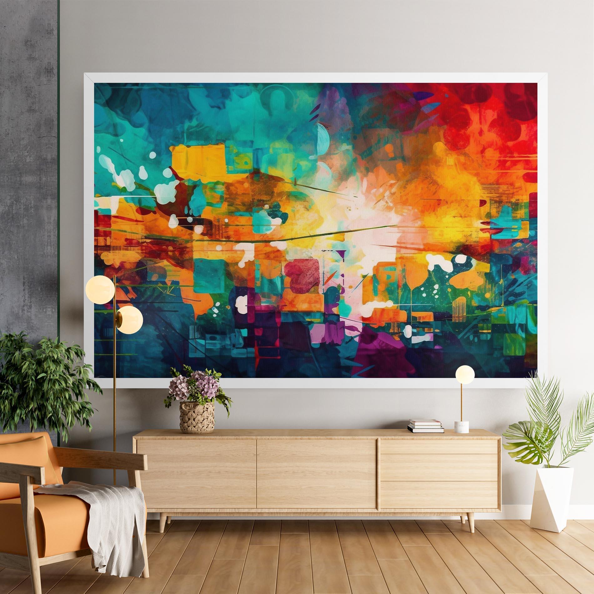 Leinwandbild Vibrant Colors On Blue Background mockup 9