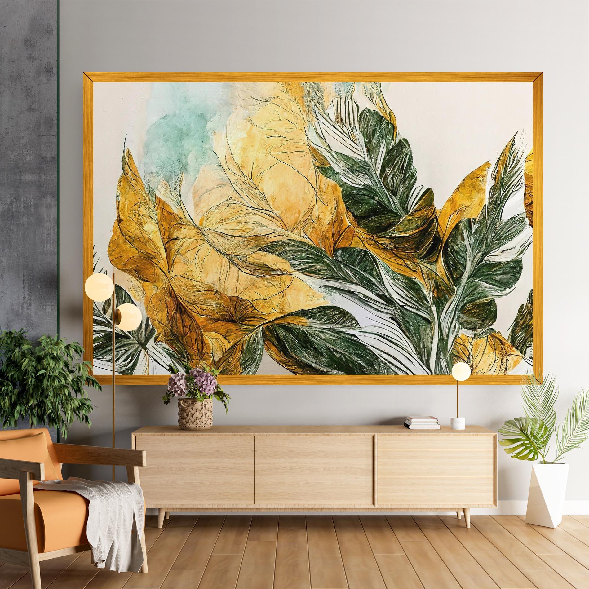 Leinwandbild Gold And Green Leafes mockup 9