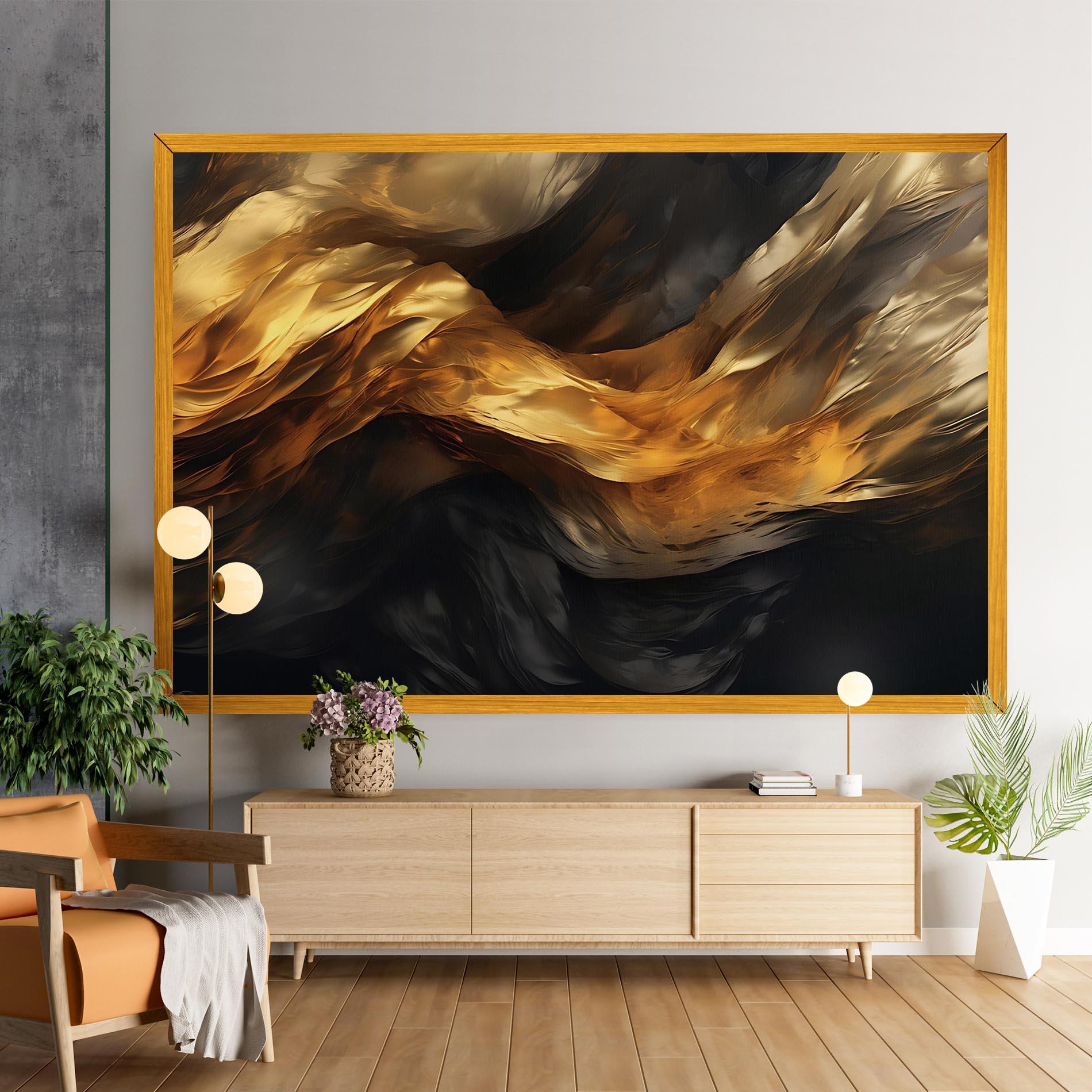 Leinwandbild Golden Waves With Black mockup 9