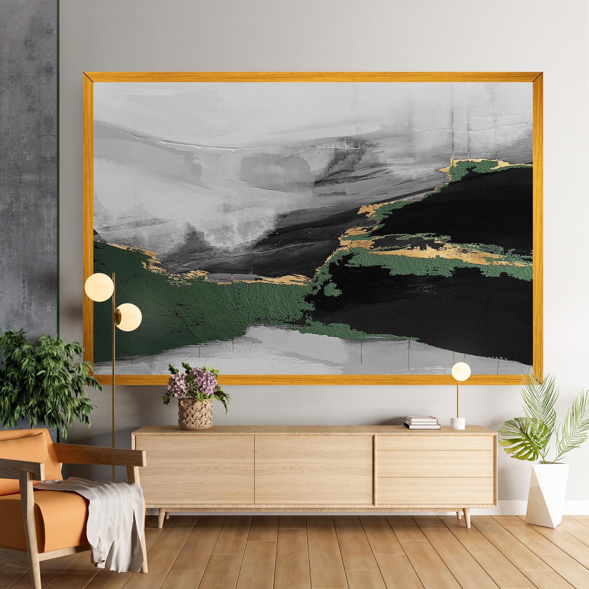 Leinwandbild Grey With Green Painting mockup 9