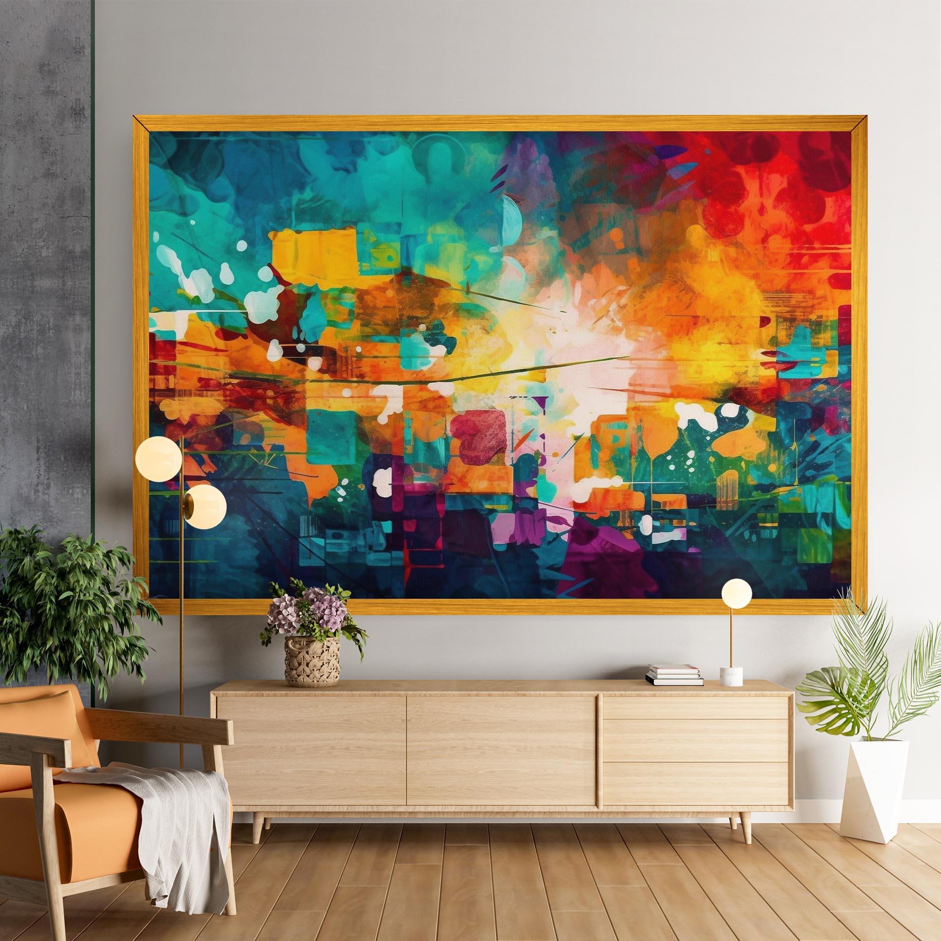 Leinwandbild Vibrant Colors On Blue Background mockup 9