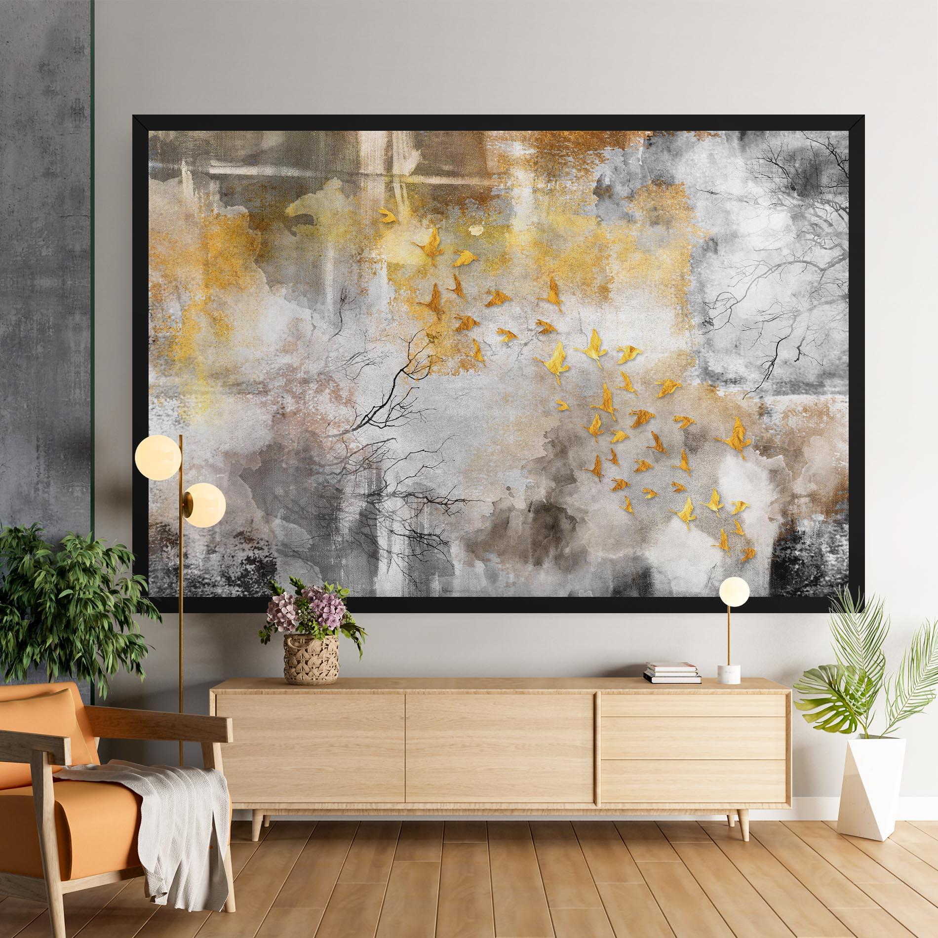 Leinwandbild Gold Birds Flying mockup 9