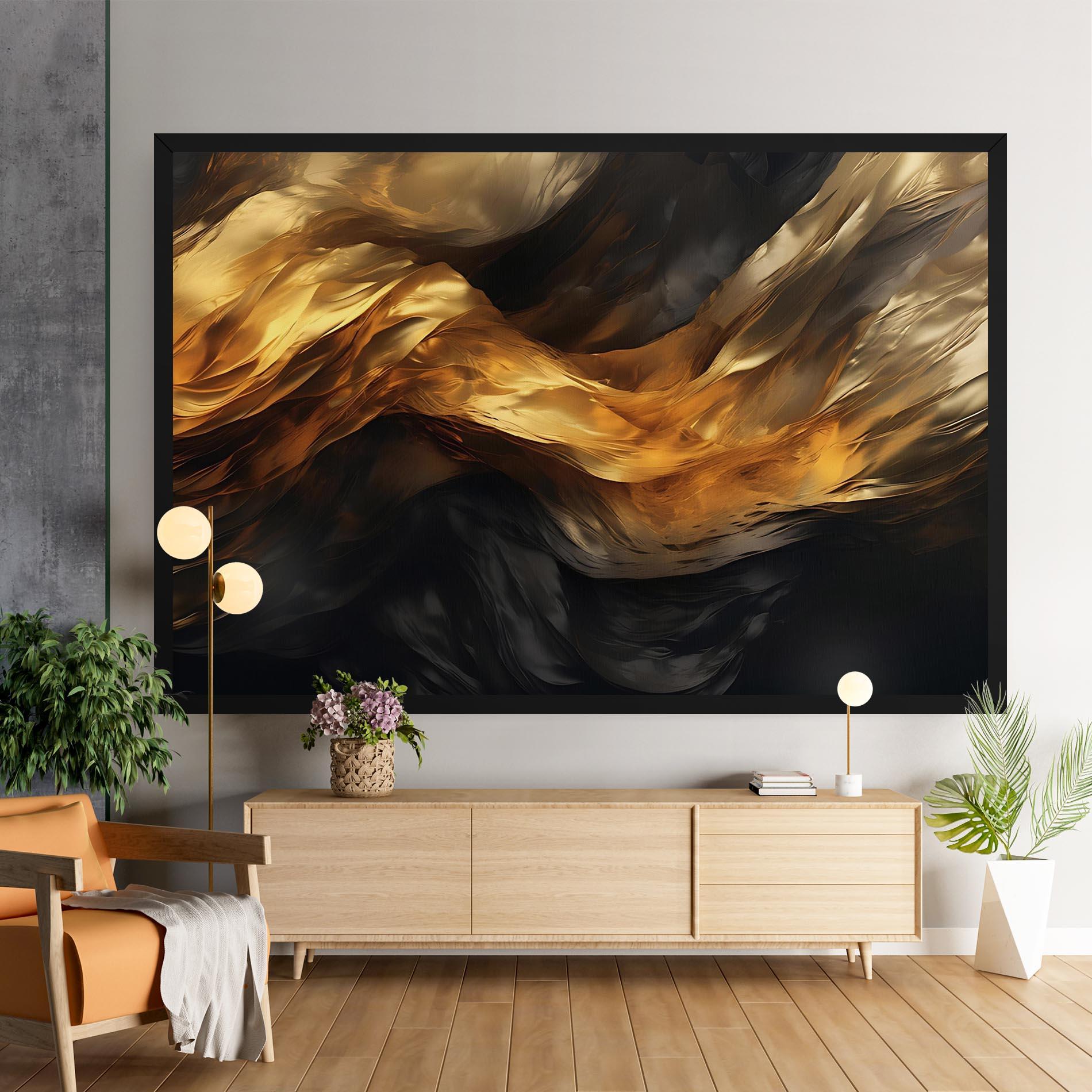 Leinwandbild Golden Waves With Black mockup 9
