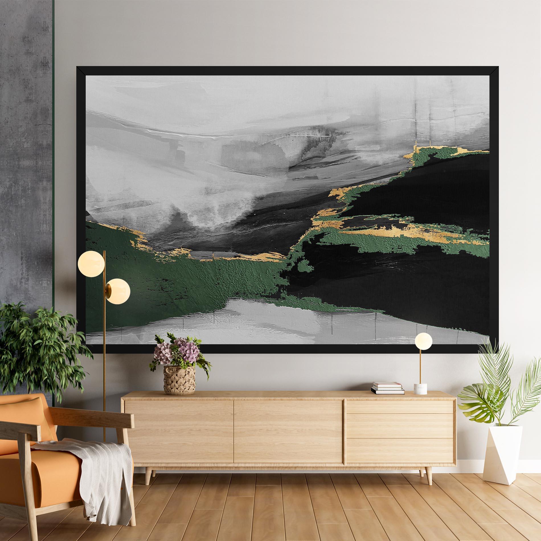 Leinwandbild Grey With Green Painting mockup 9