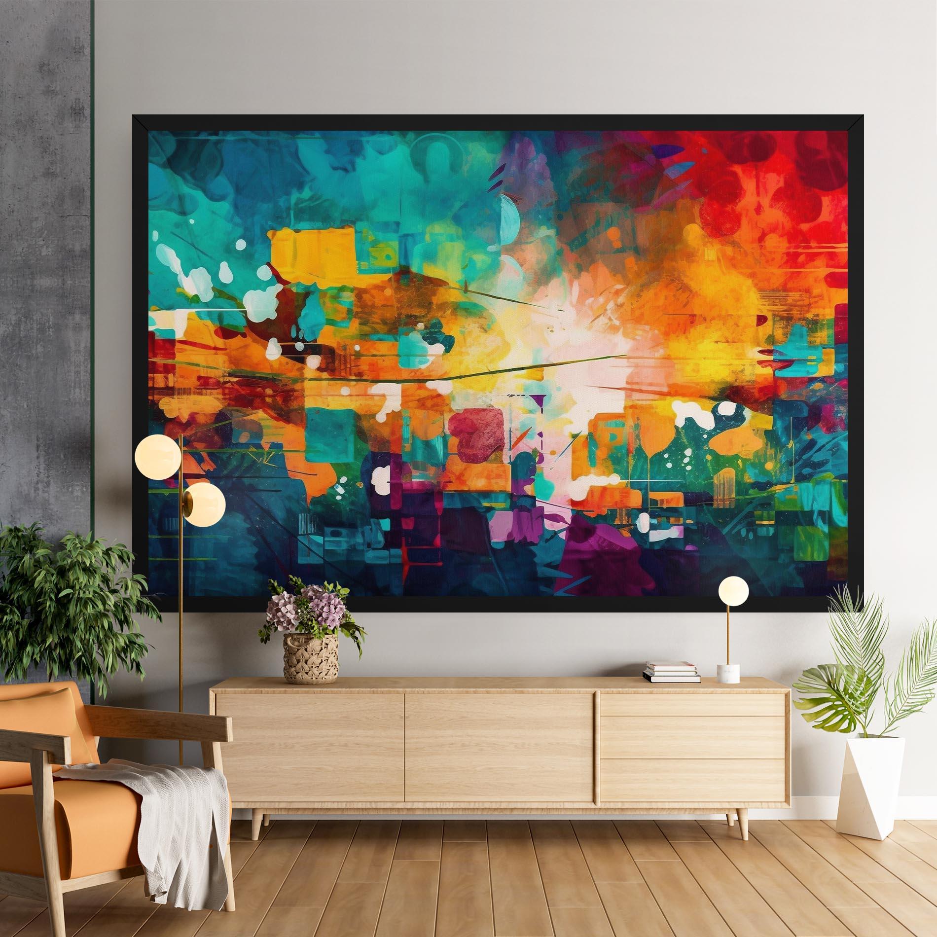 Leinwandbild Vibrant Colors On Blue Background mockup 9