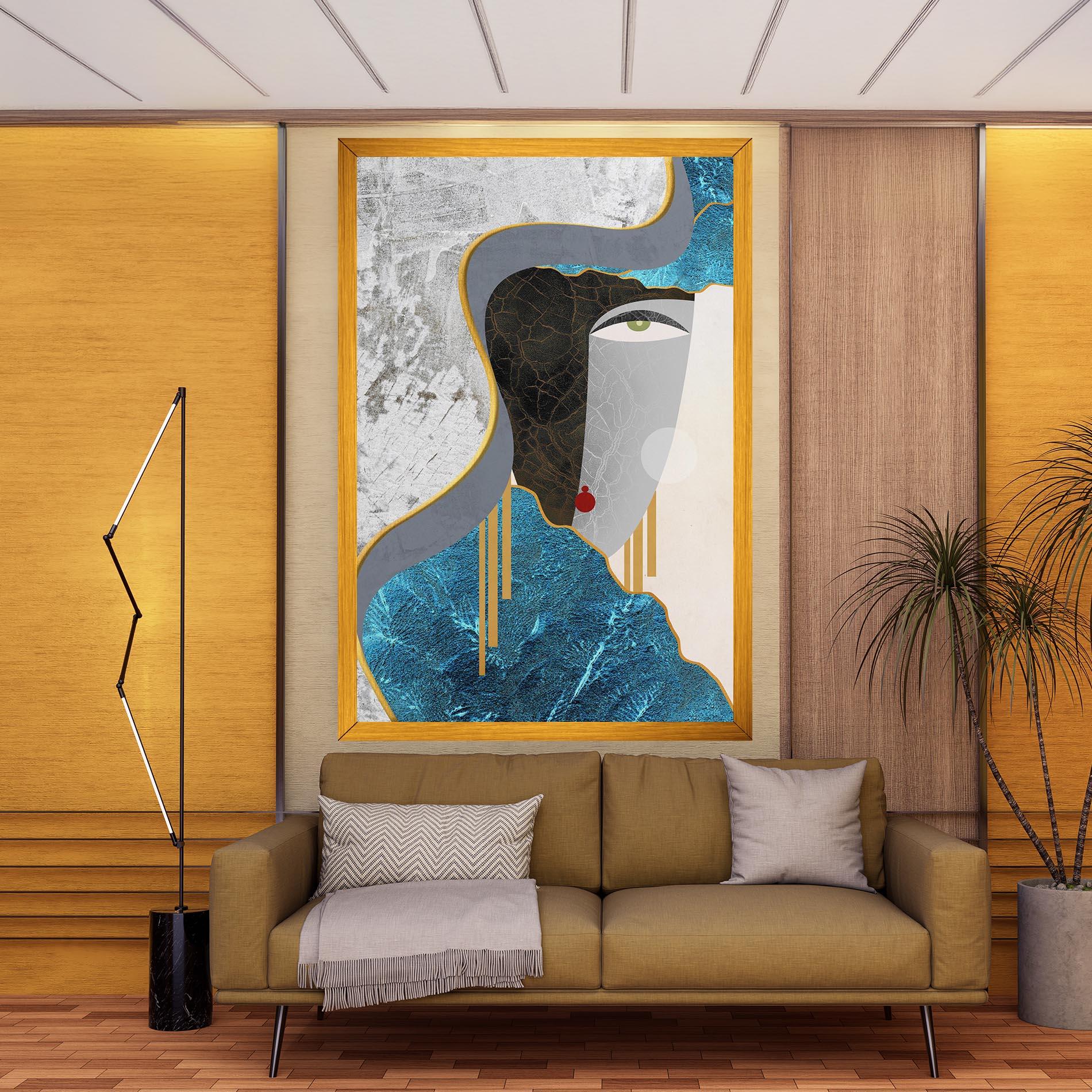 Leinwandbild Abstract Blue Face mockup 9