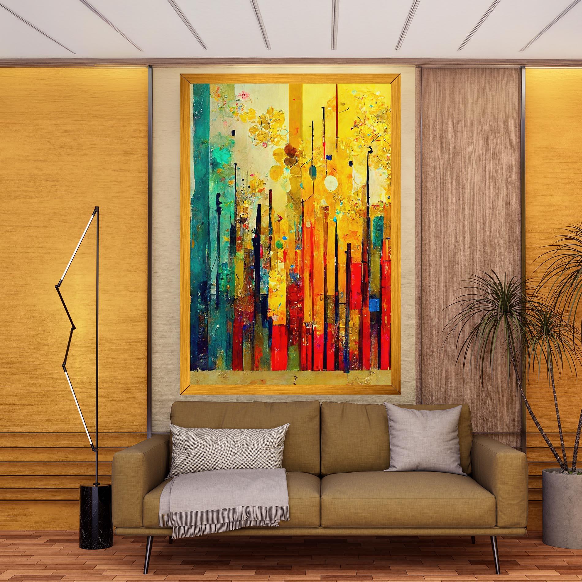 Leinwandbild Black Lines On Yellow Light mockup 9