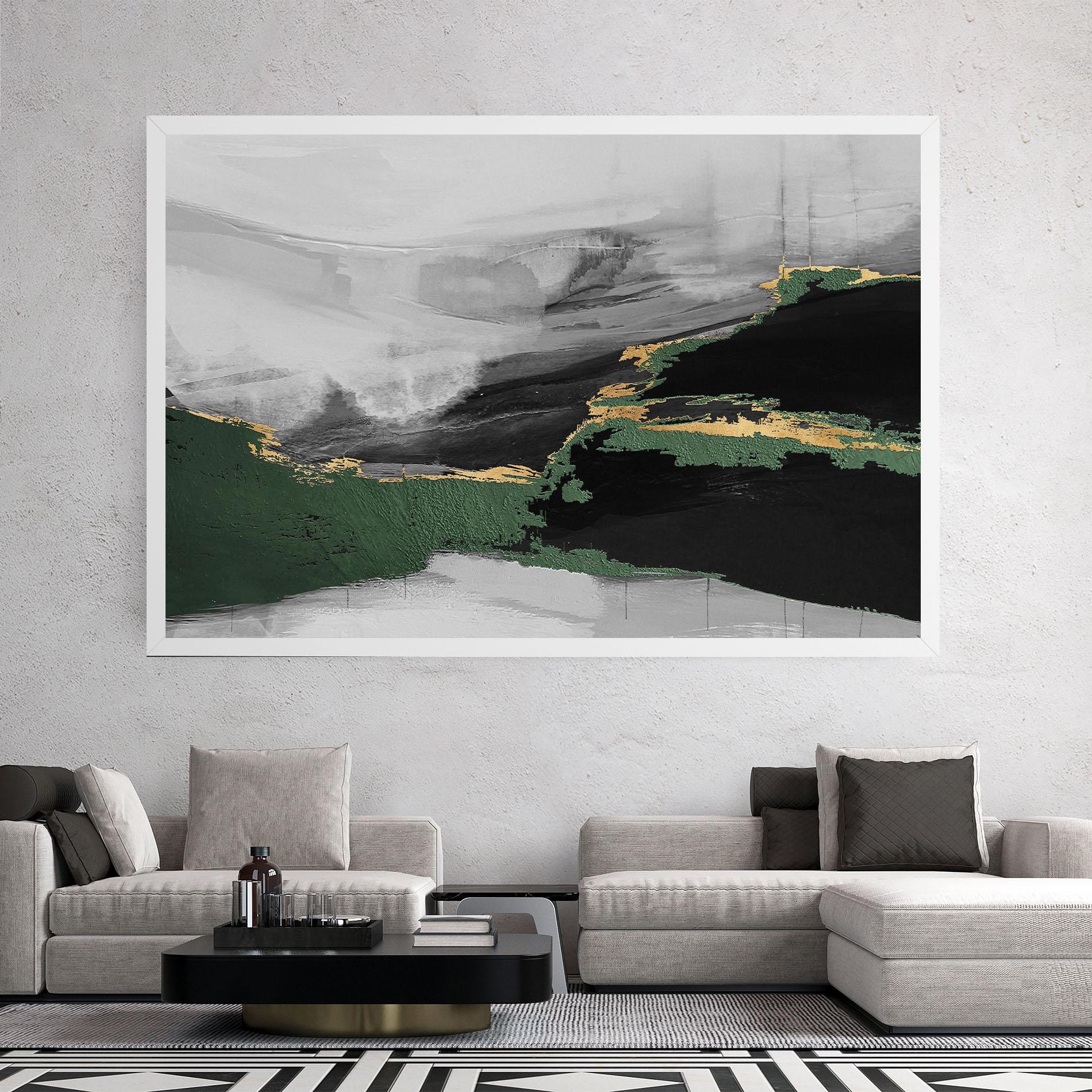 Leinwandbild Grey With Green Painting mockup 2