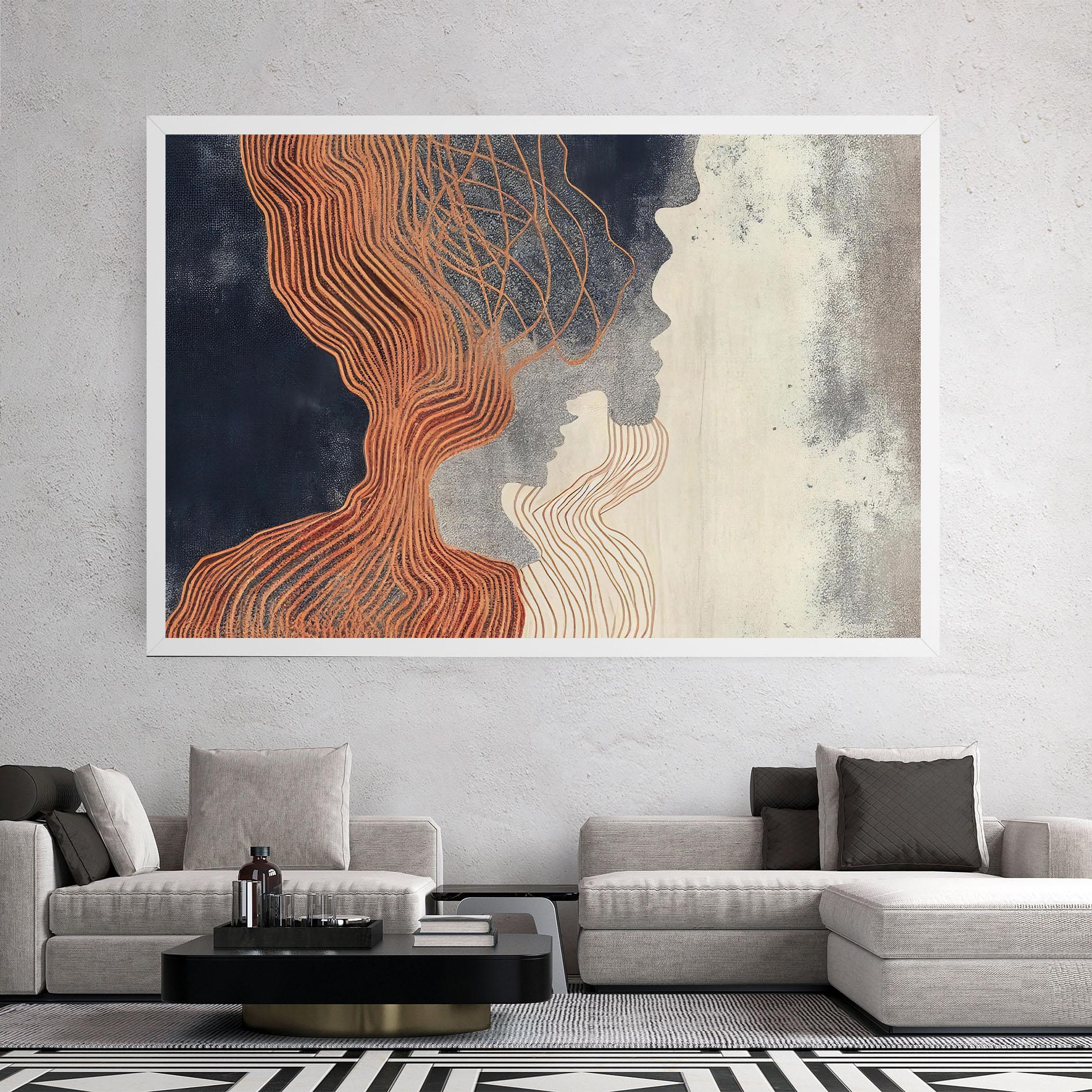 Leinwandbild Orange Lines On Blue mockup 2