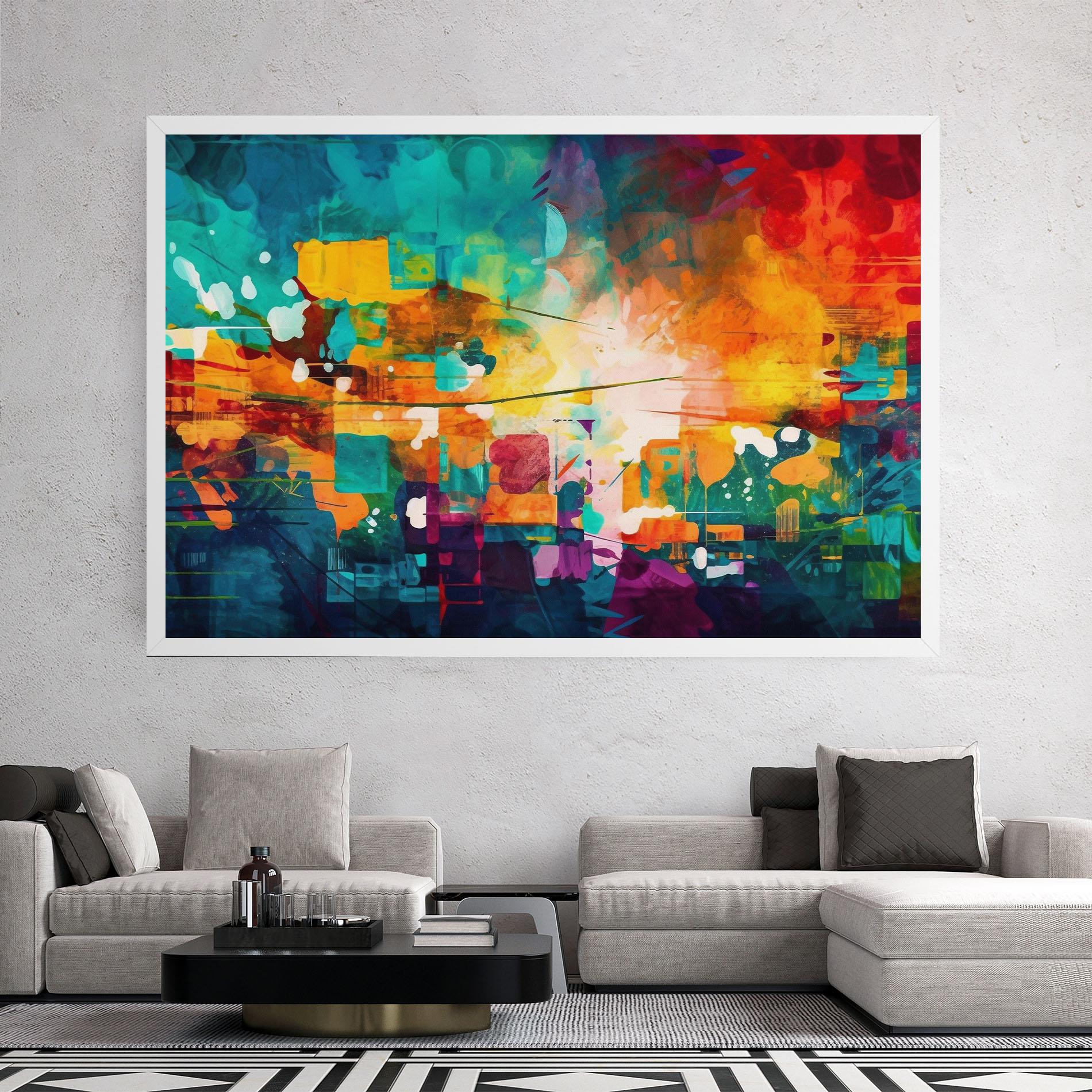 Leinwandbild Vibrant Colors On Blue Background mockup 2