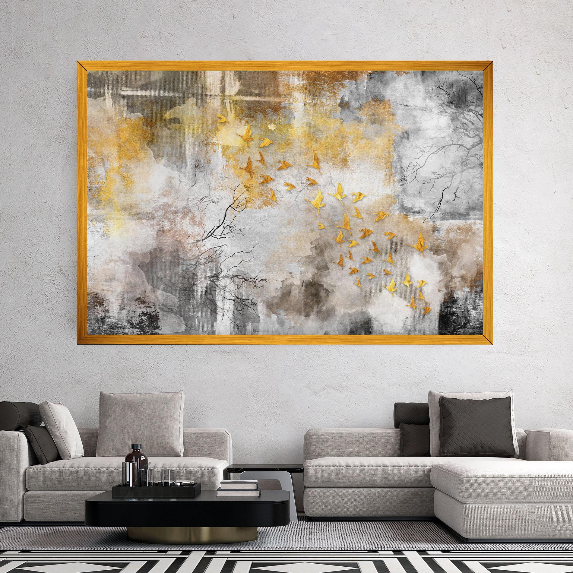 Leinwandbild Gold Birds Flying mockup 2