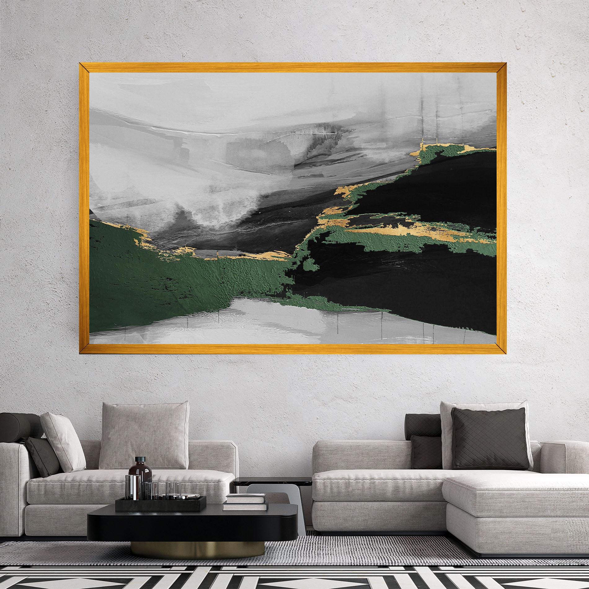 Leinwandbild Grey With Green Painting mockup 2