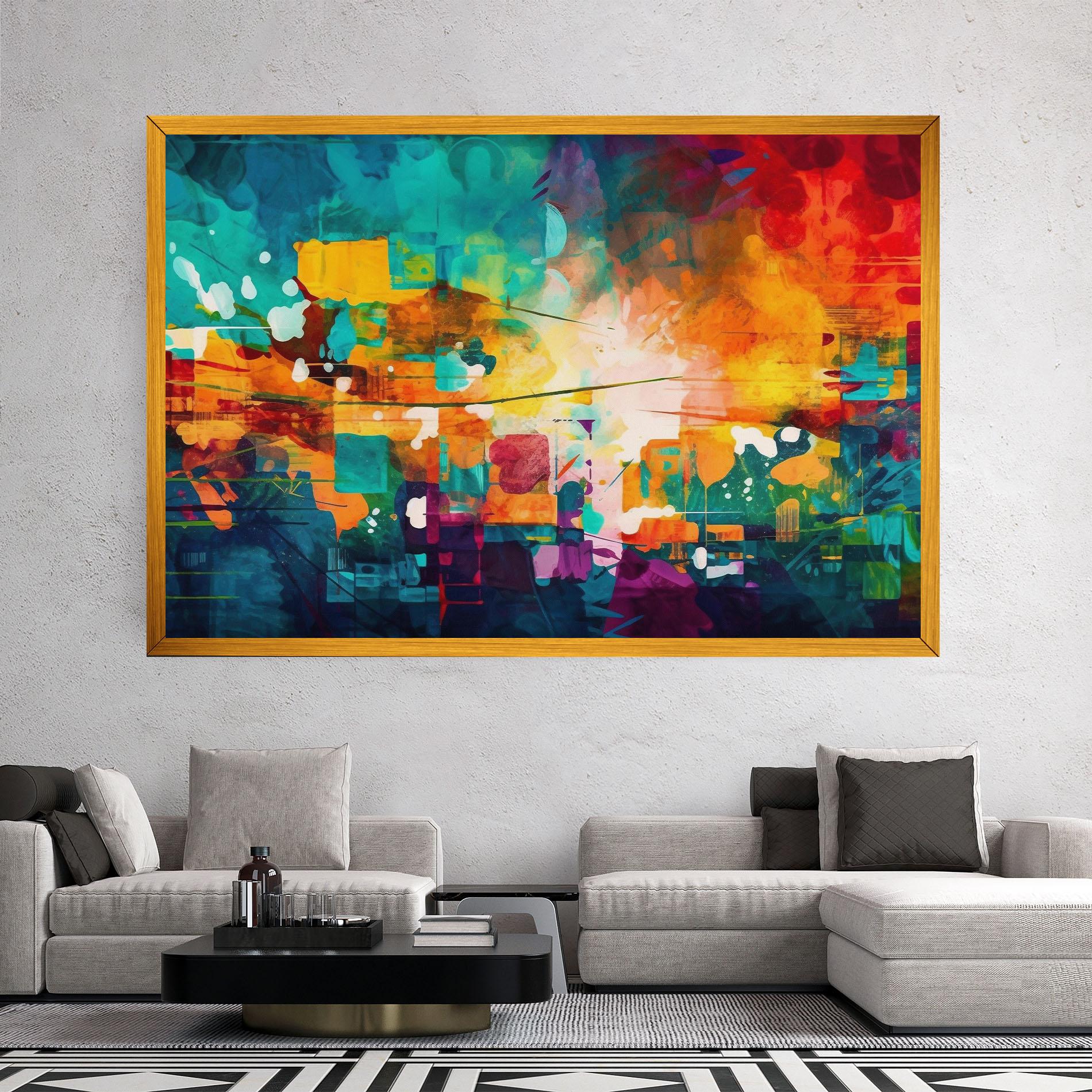 Leinwandbild Vibrant Colors On Blue Background mockup 2