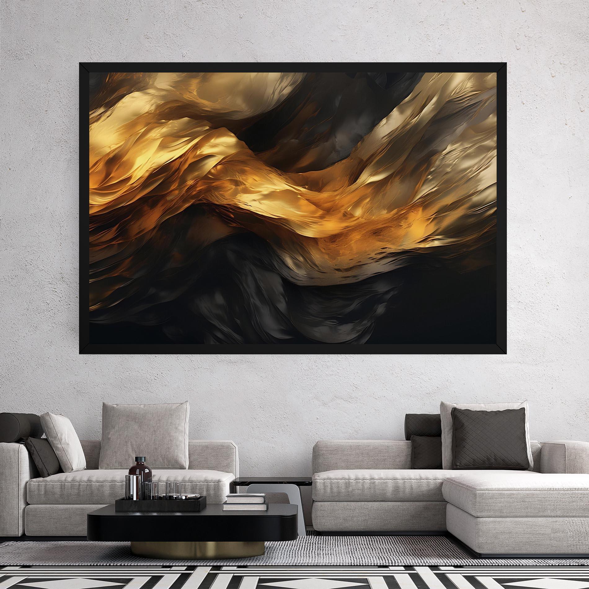 Leinwandbild Golden Waves With Black mockup 2