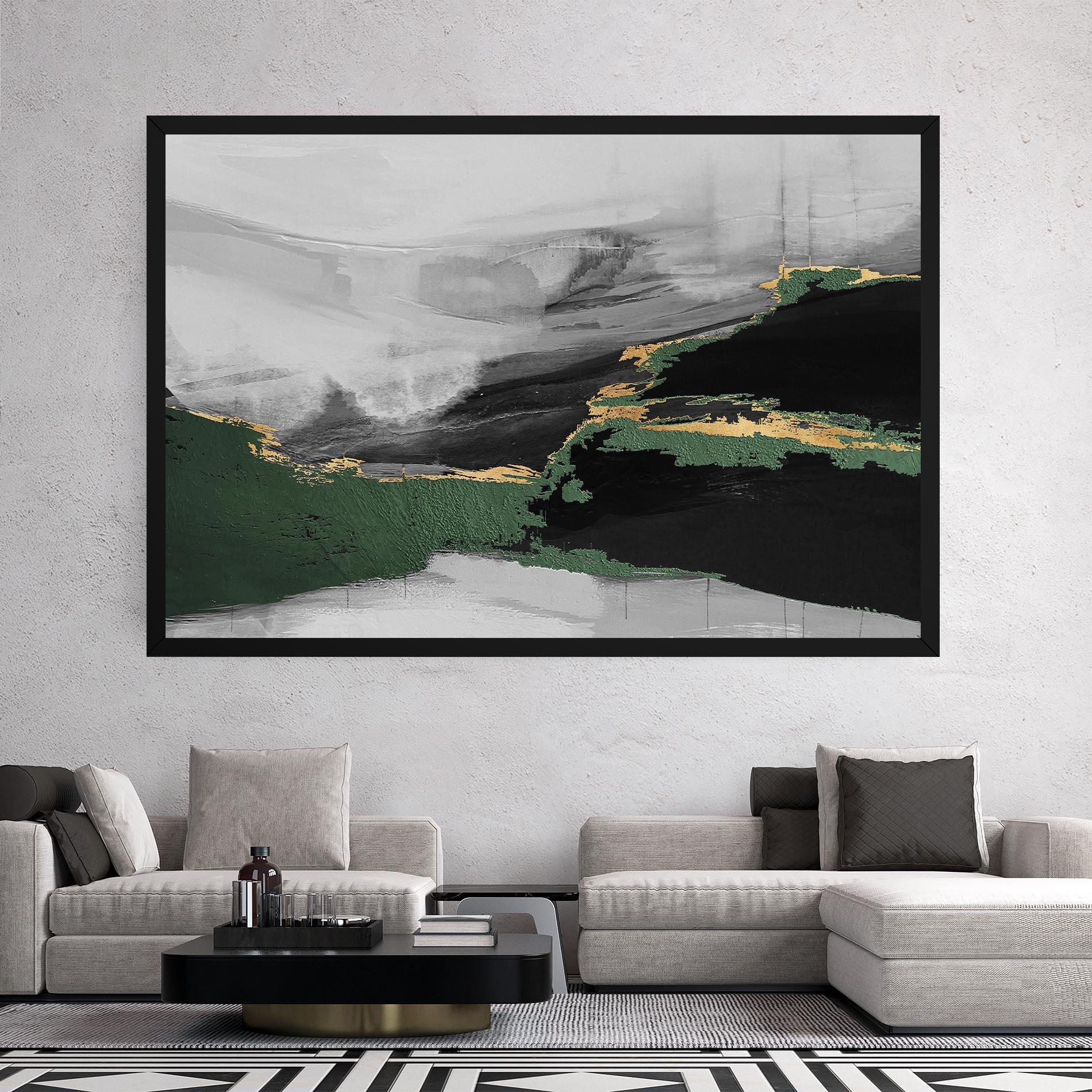 Leinwandbild Grey With Green Painting mockup 2