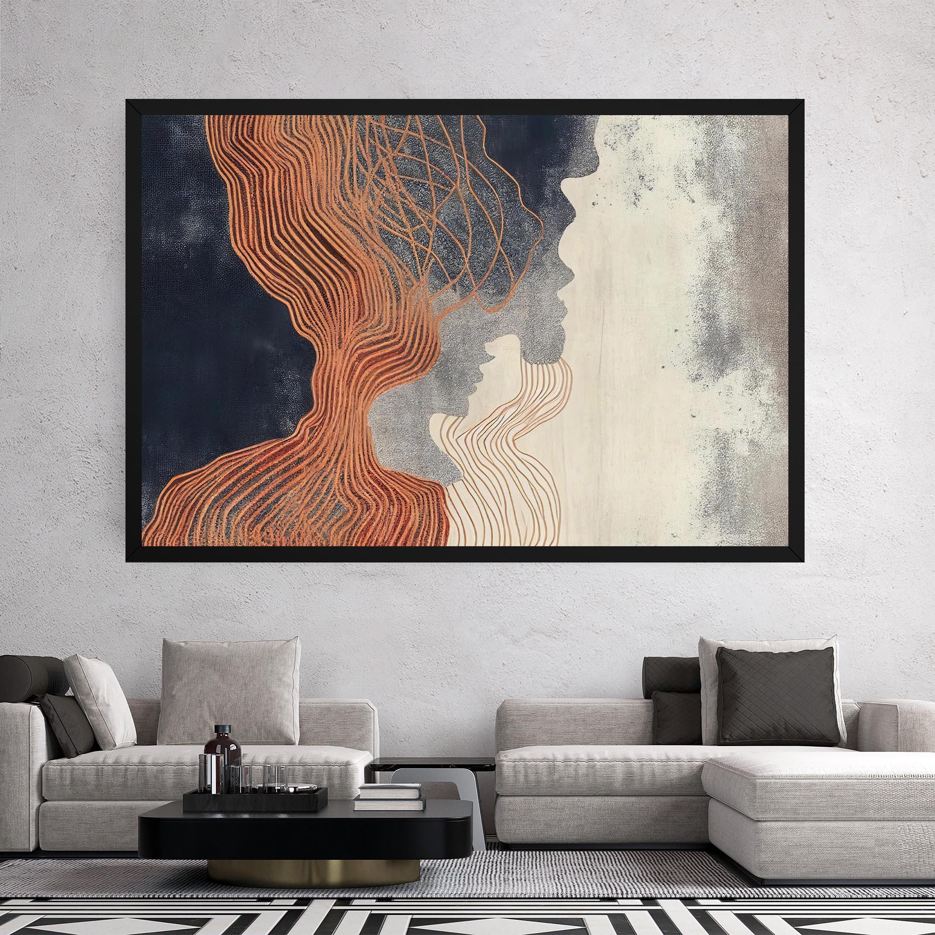 Leinwandbild Orange Lines On Blue mockup 2