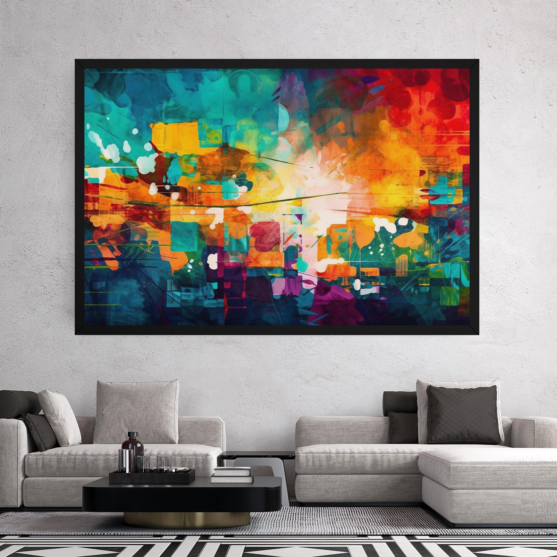 Leinwandbild Vibrant Colors On Blue Background mockup 2