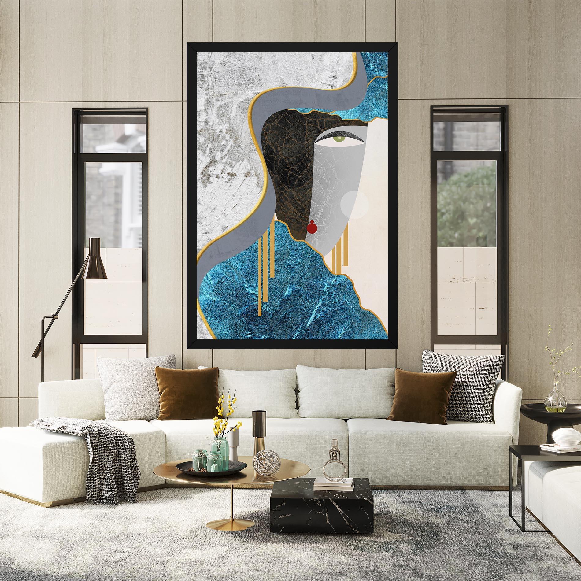 Leinwandbild Abstract Blue Face mockup 2