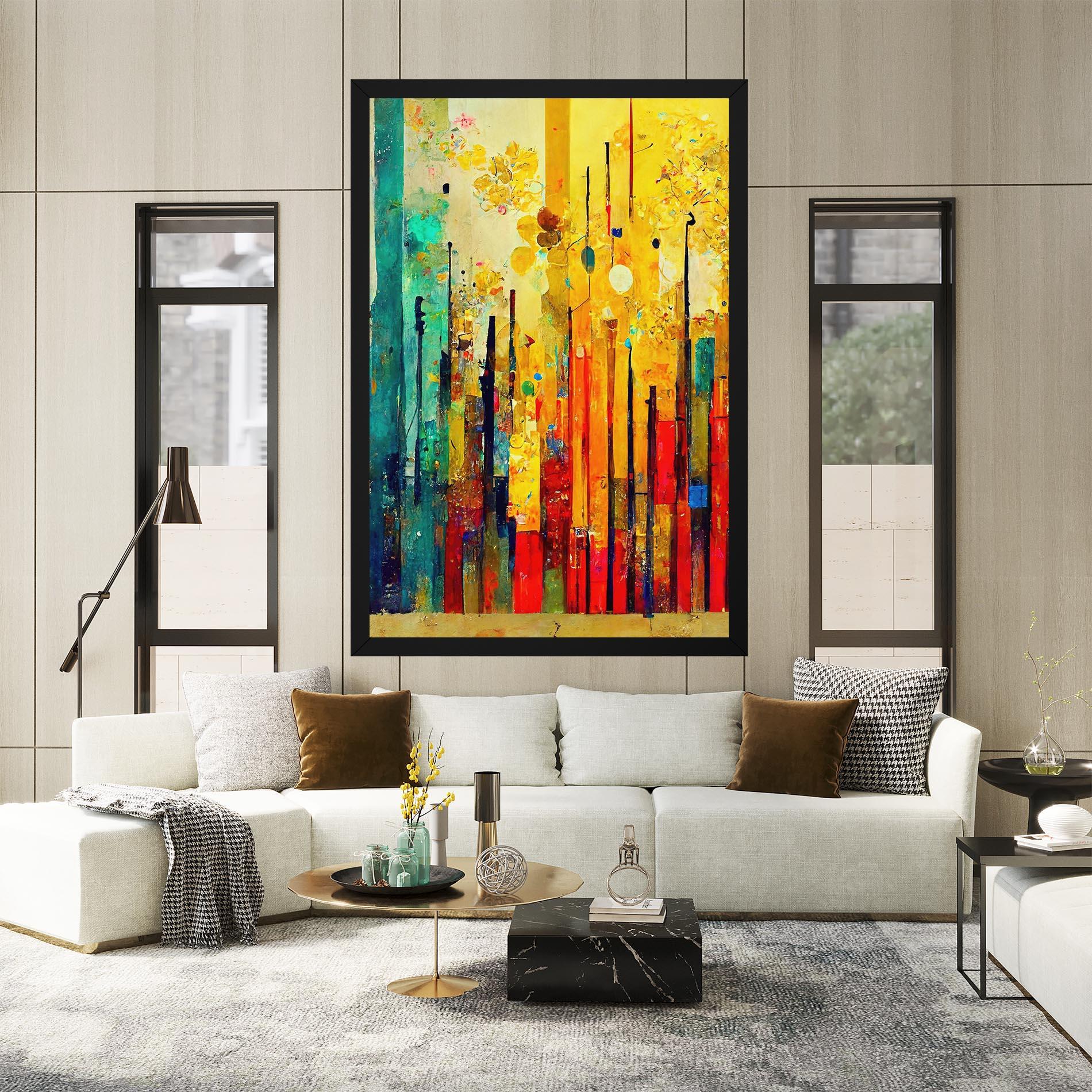 Leinwandbild Black Lines On Yellow Light mockup 2