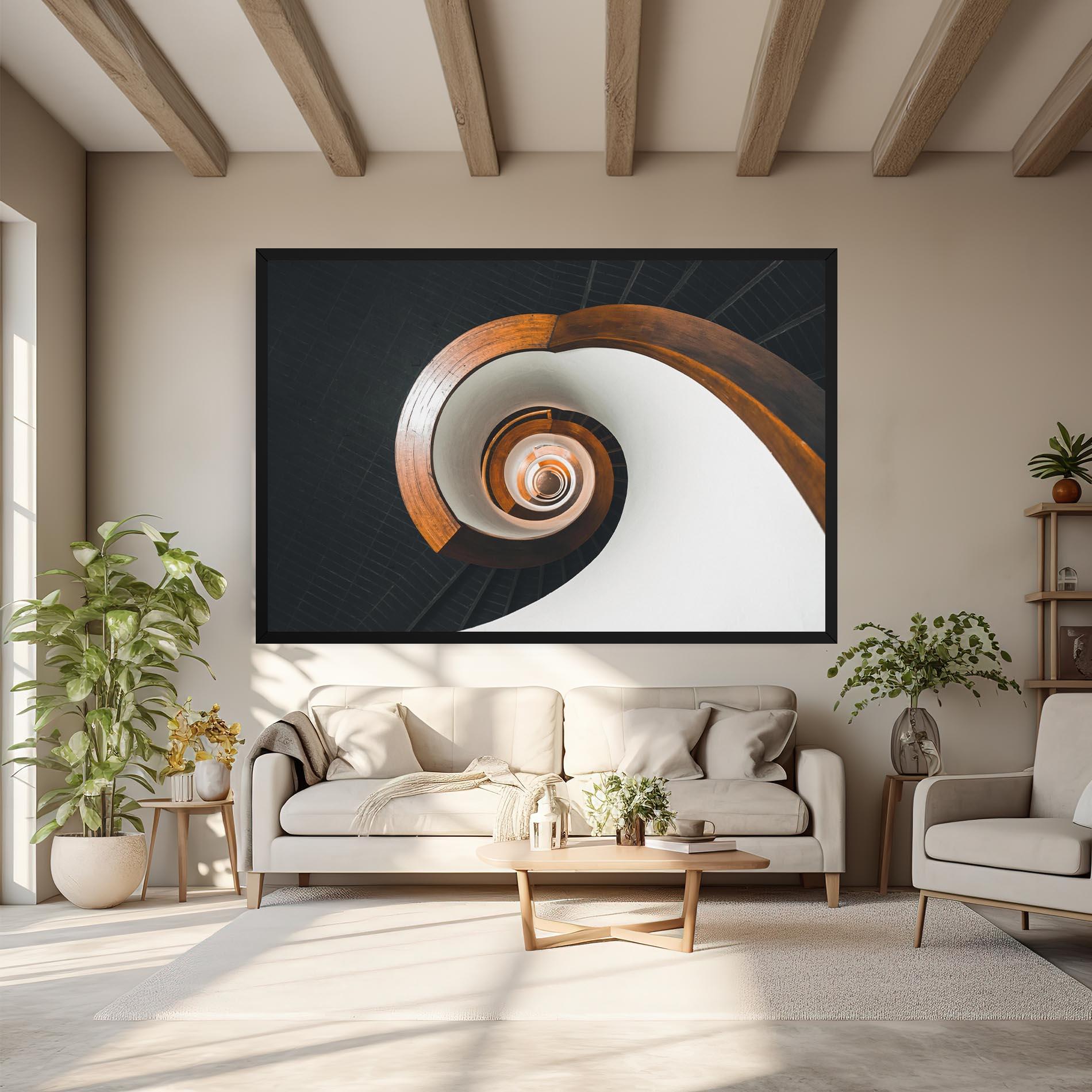 Leinwandbild Black Spiral Stairs mockup 6