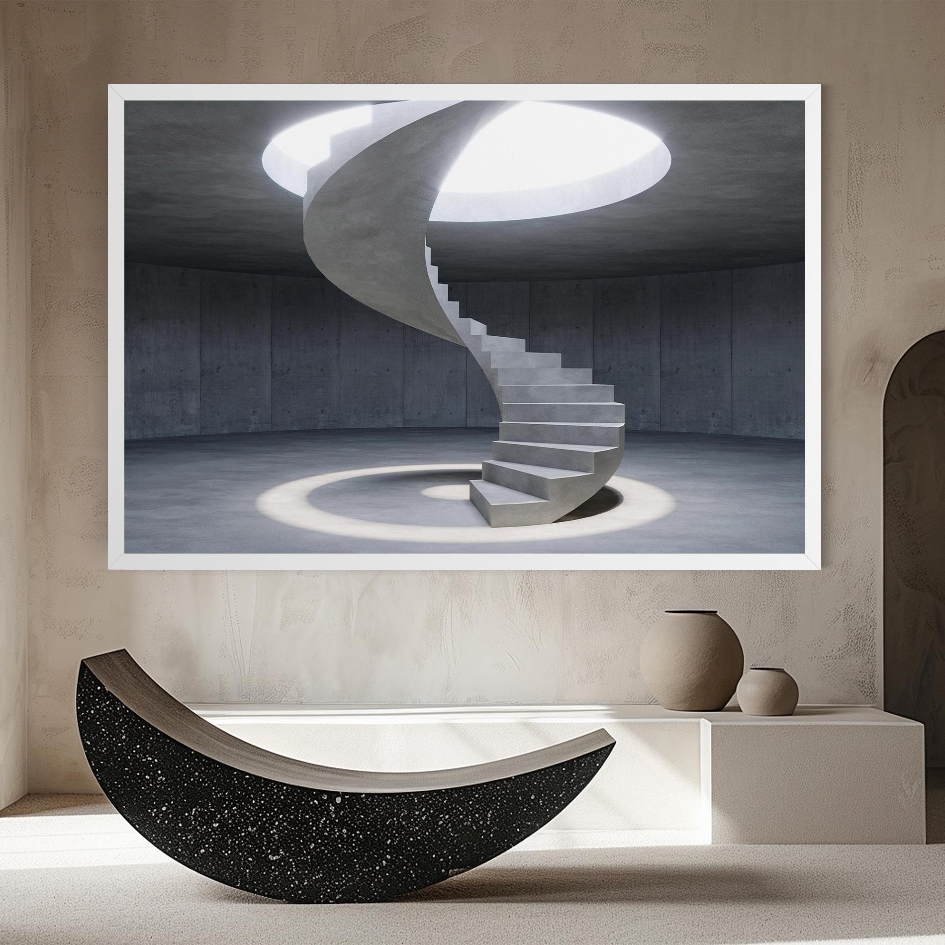 Spiral White Staircase mockup 8