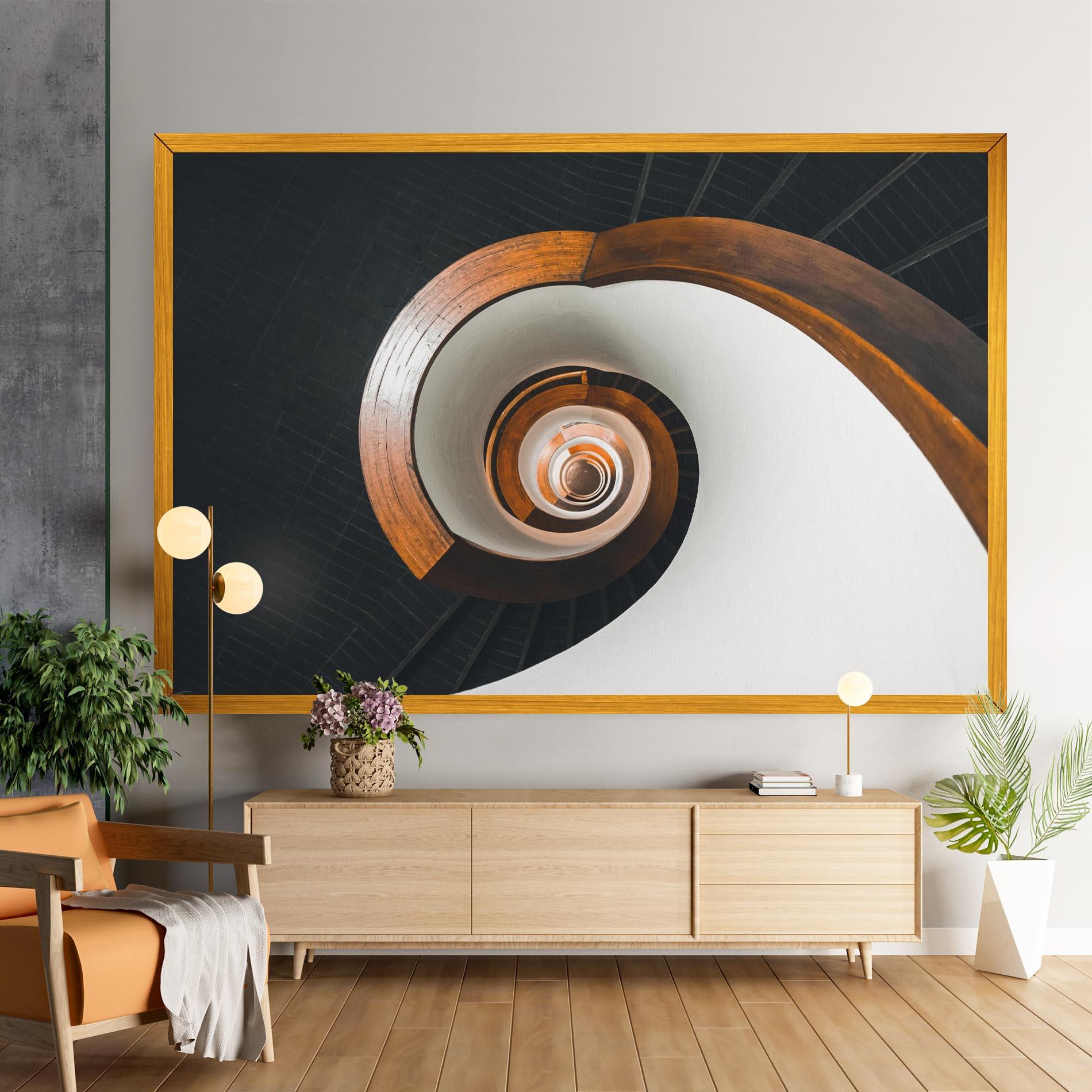 Leinwandbild Black Spiral Stairs mockup 9