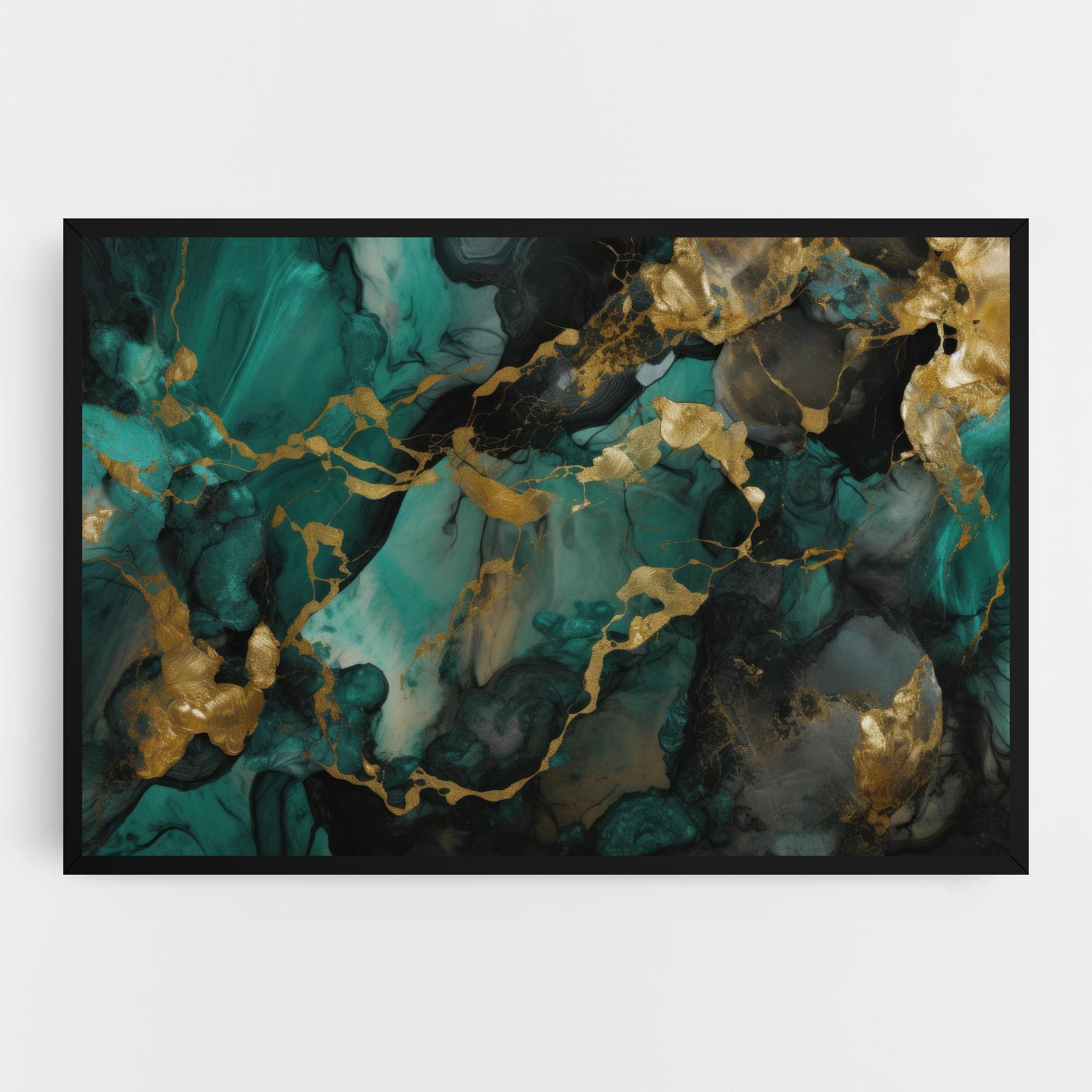 Leinwandbild Dark Green Golden Marble mockup 0