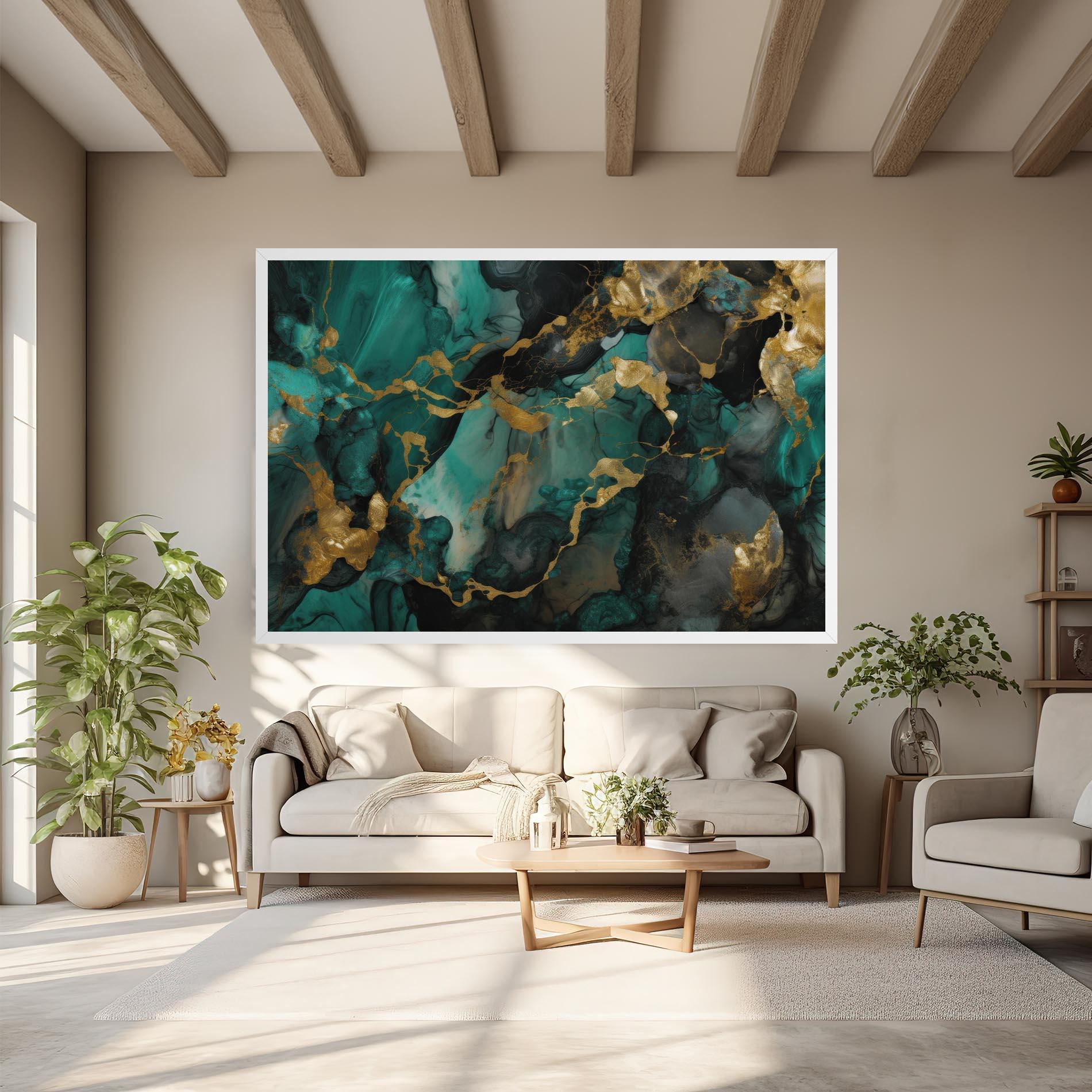 Leinwandbild Dark Green Golden Marble mockup 6