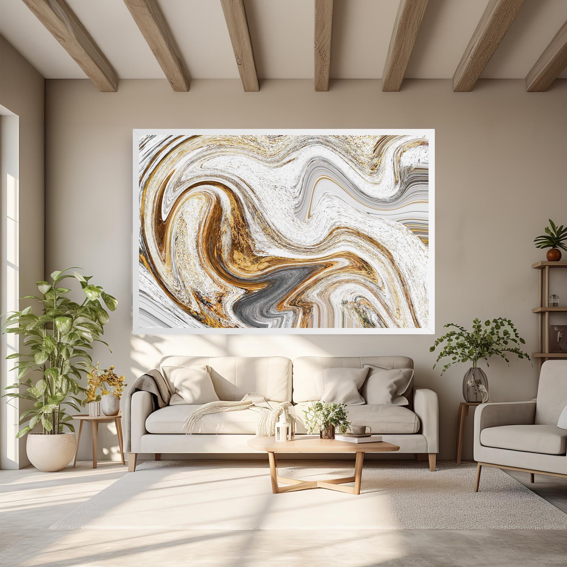Leinwandbild Gold White Liquid mockup 6
