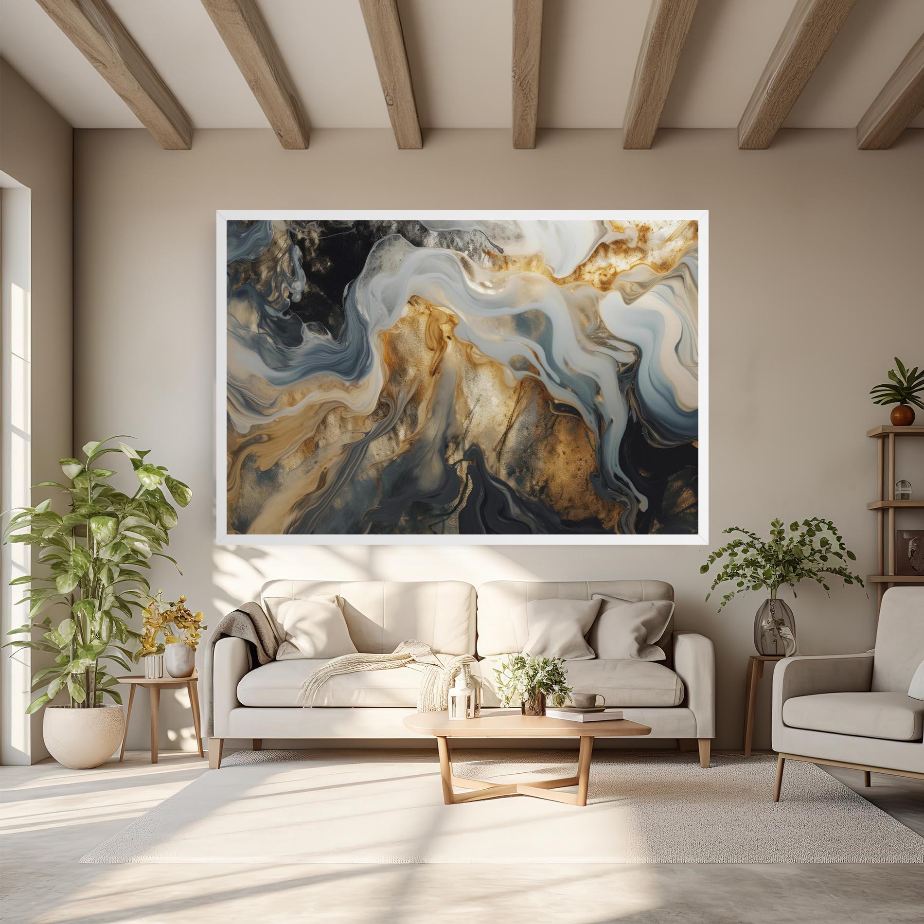 Leinwandbild Grey Gold Liquid Marble mockup 6