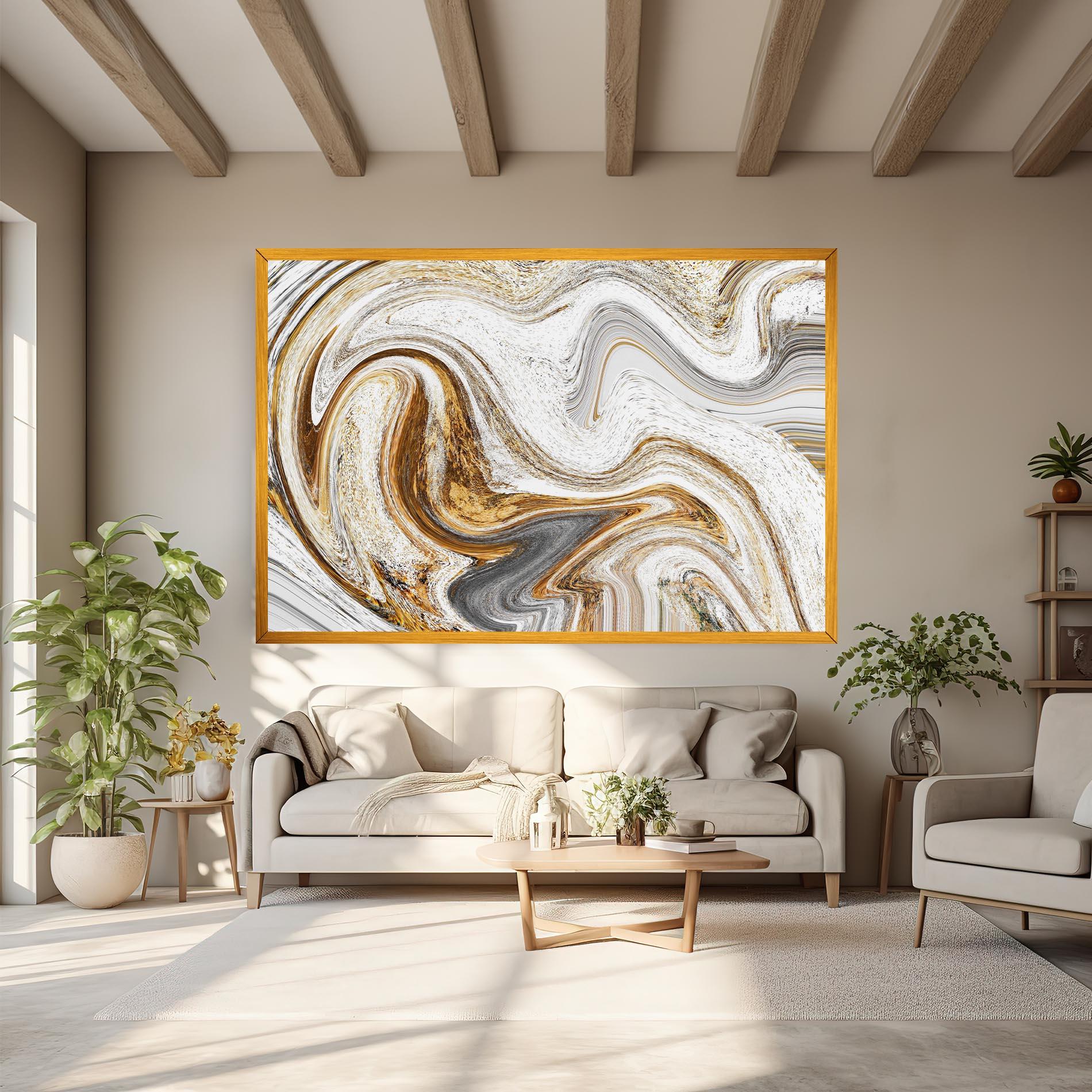 Leinwandbild Gold White Liquid mockup 6