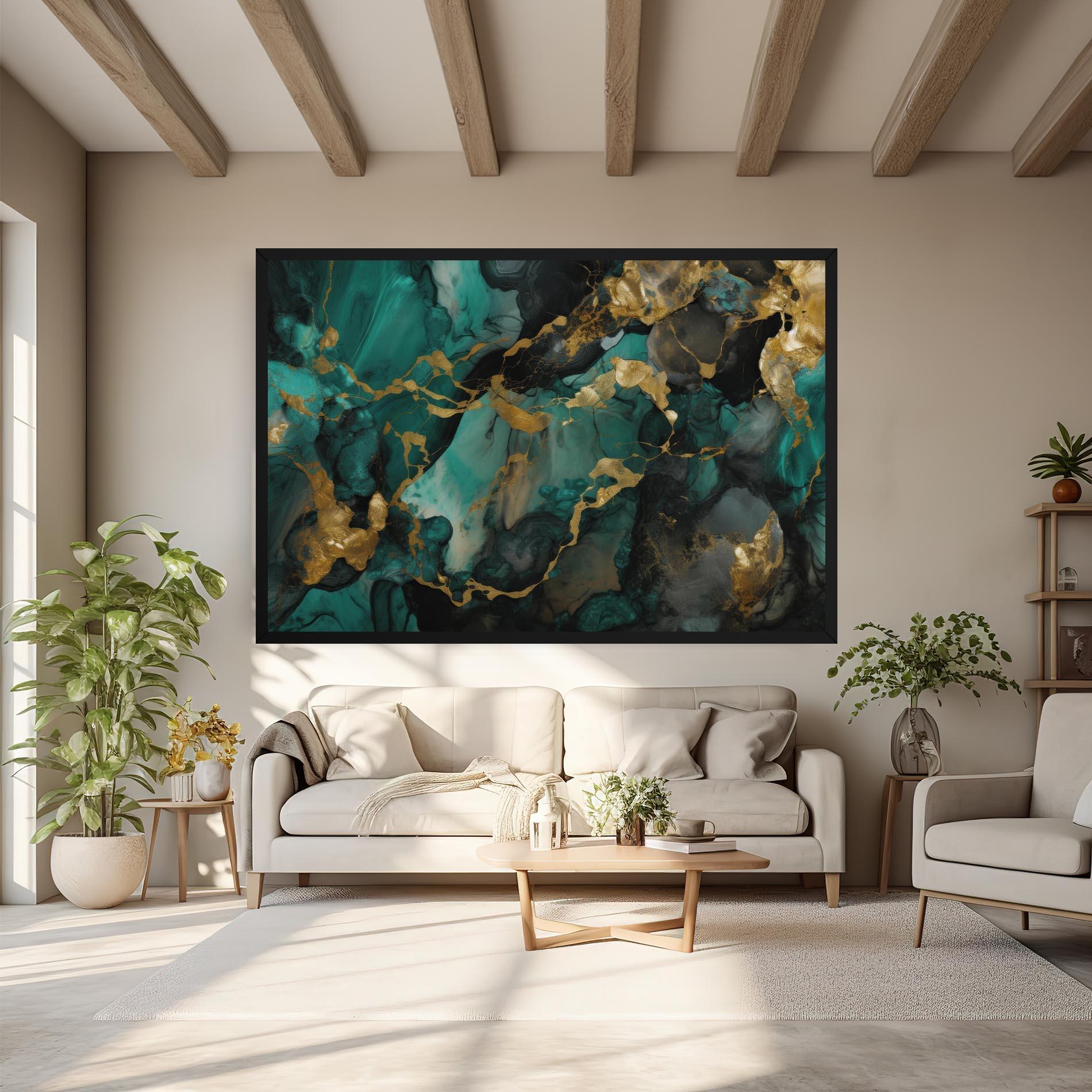 Leinwandbild Dark Green Golden Marble mockup 6