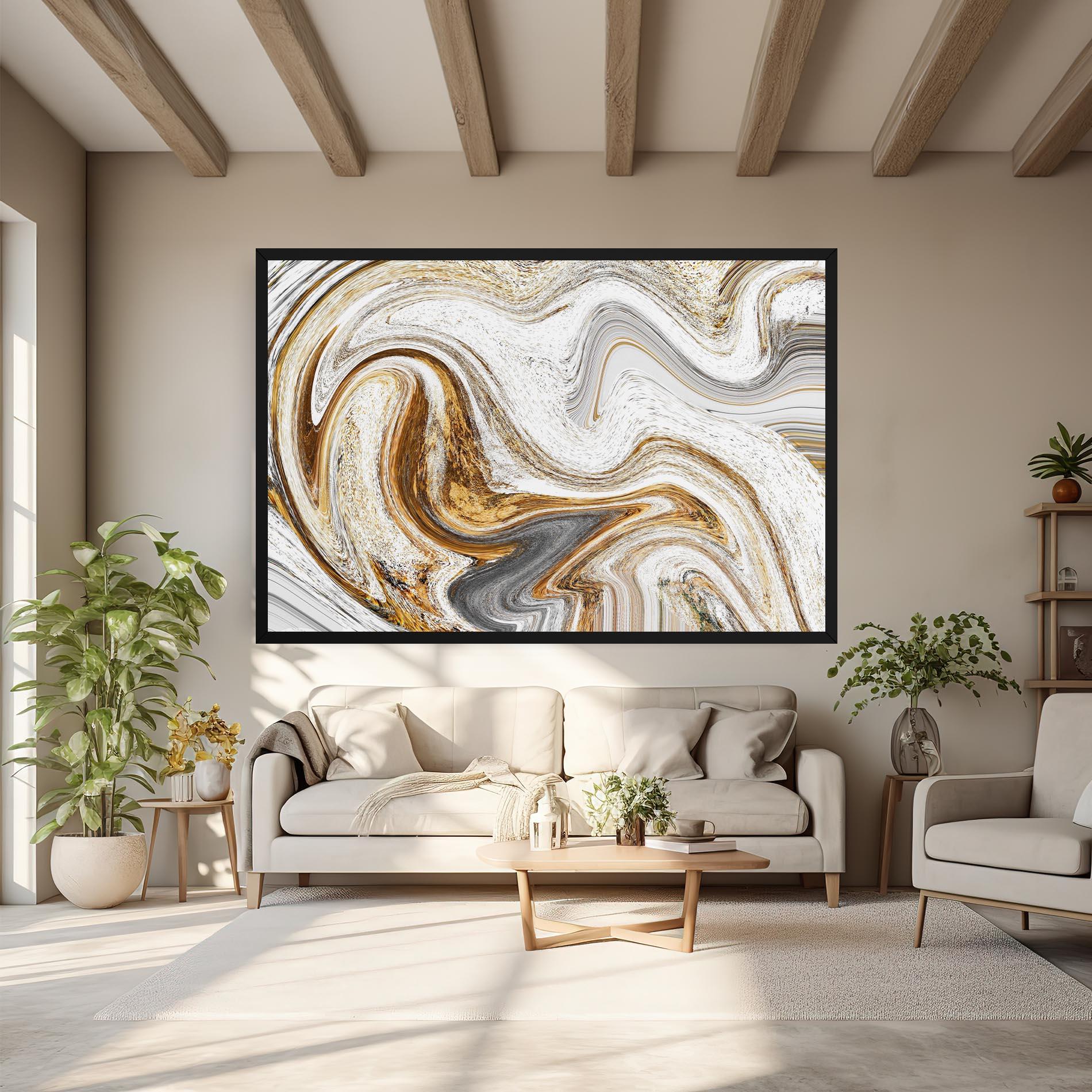 Leinwandbild Gold White Liquid mockup 6