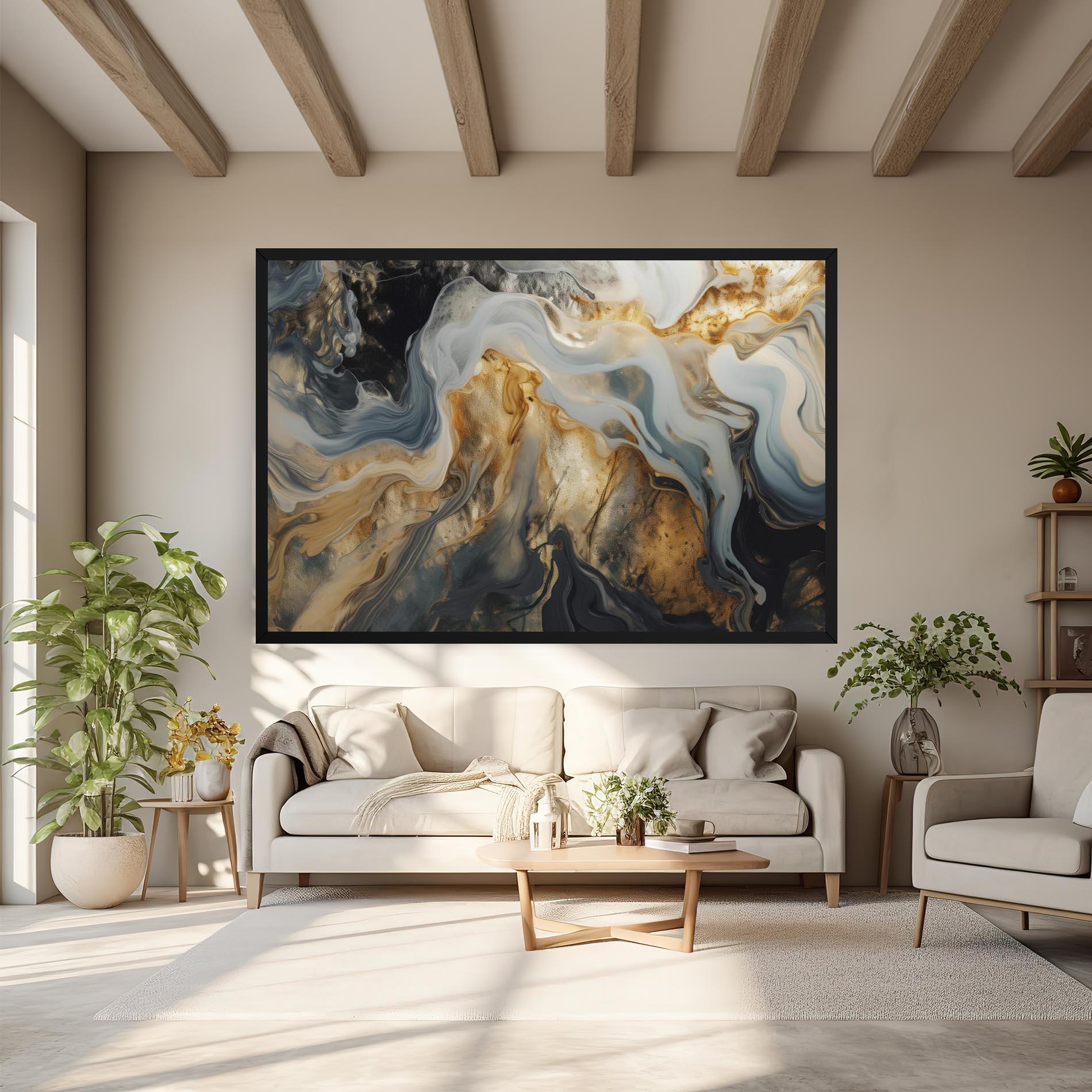 Leinwandbild Grey Gold Liquid Marble mockup 6