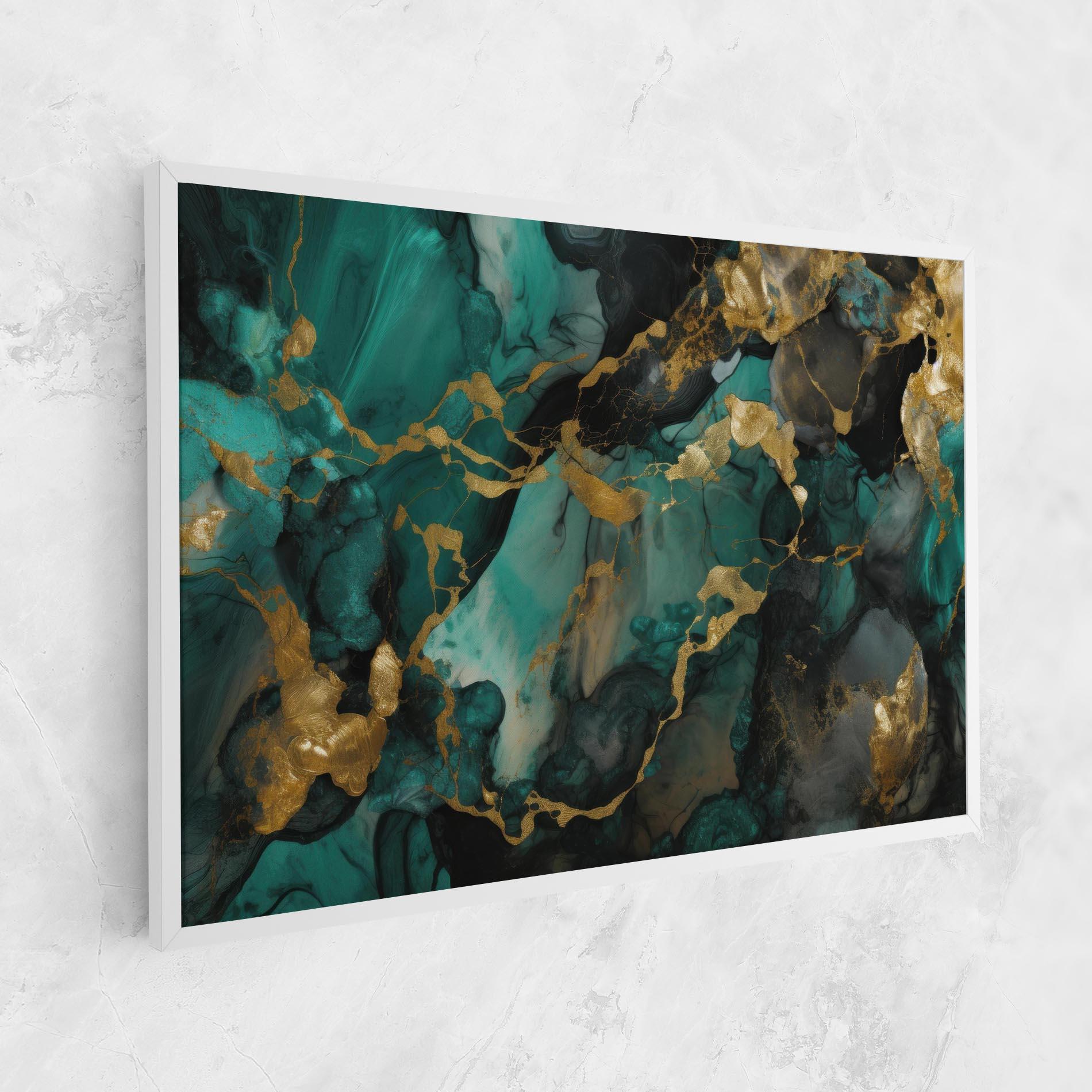 Leinwandbild Dark Green Golden Marble mockup 1