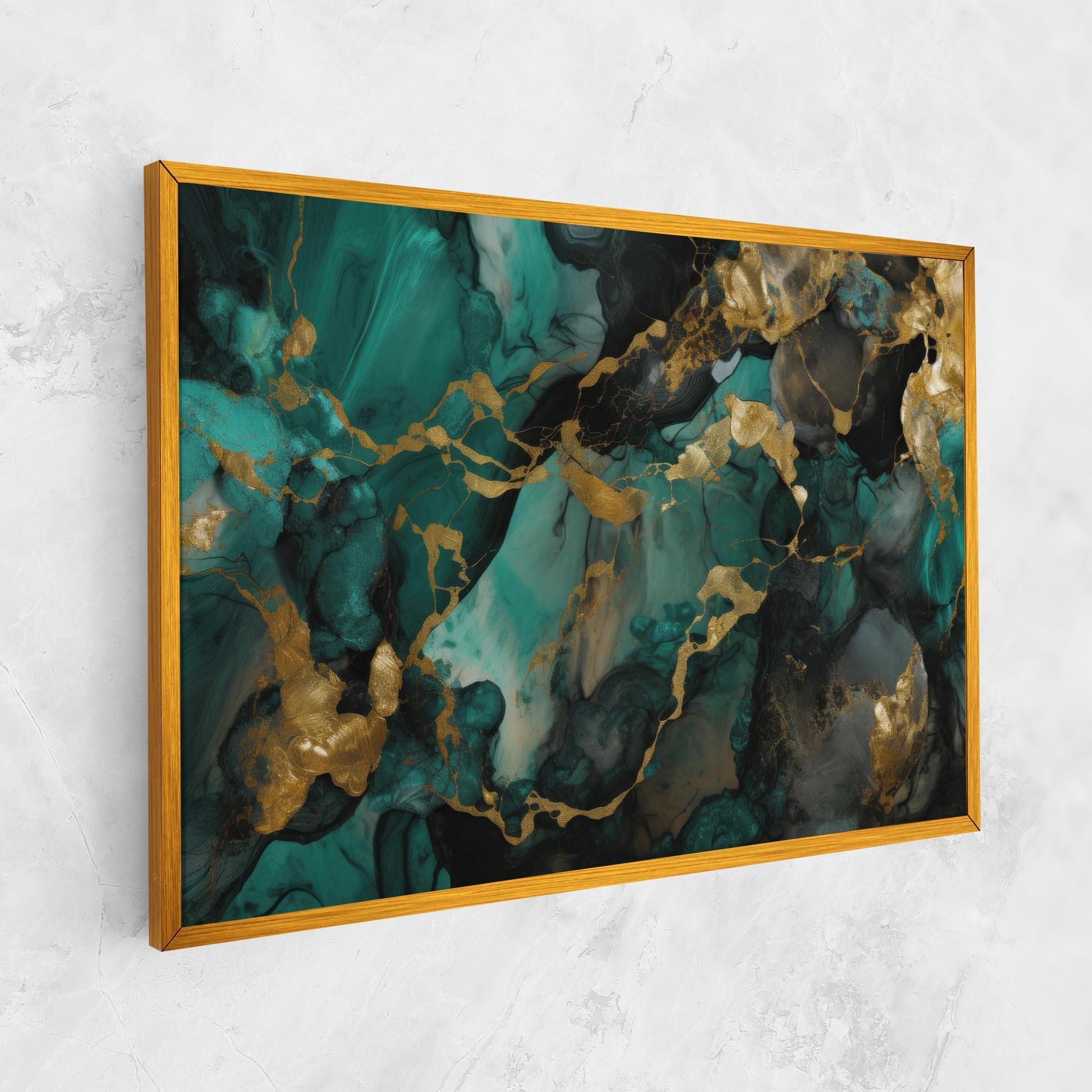 Leinwandbild Dark Green Golden Marble mockup 1