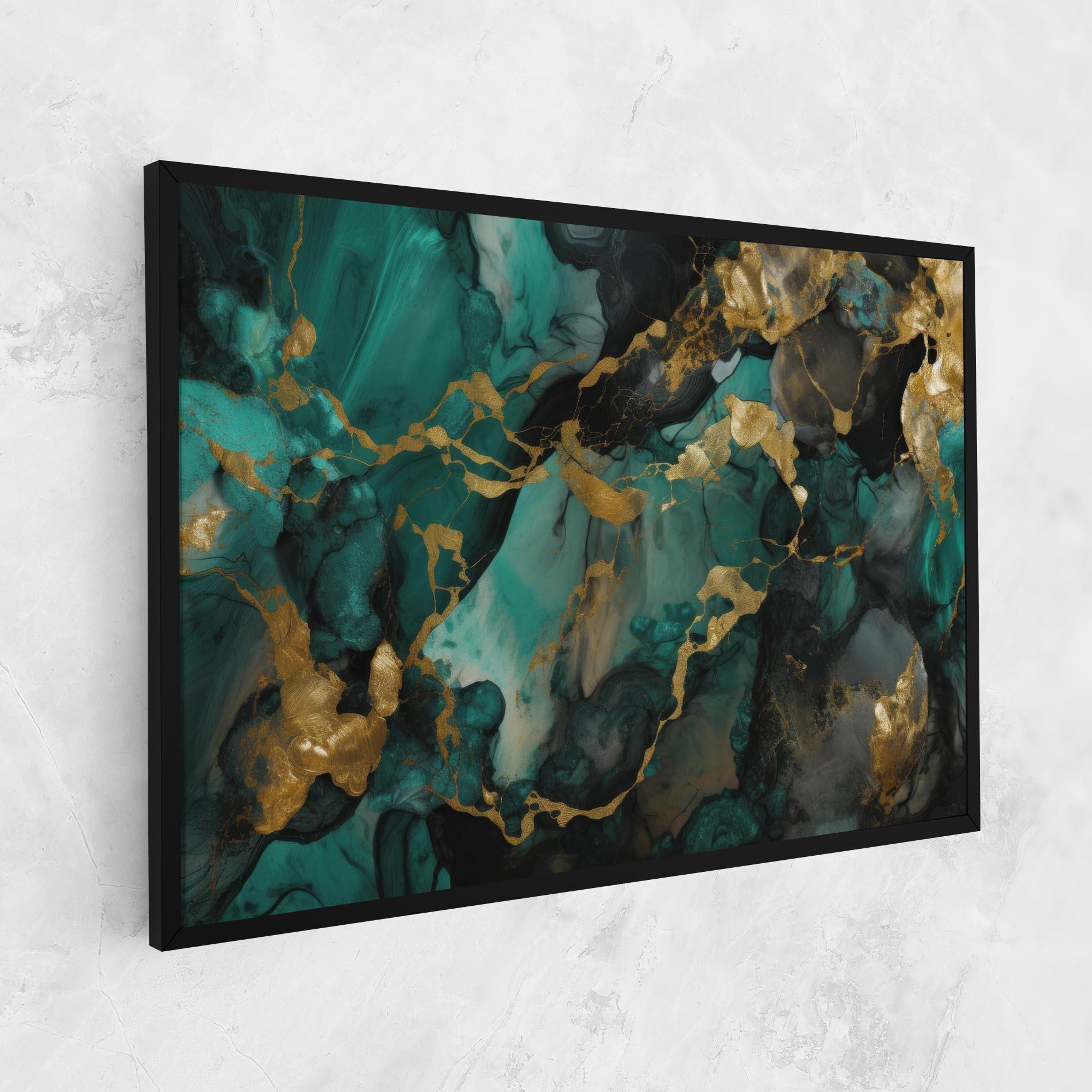 Leinwandbild Dark Green Golden Marble mockup 1