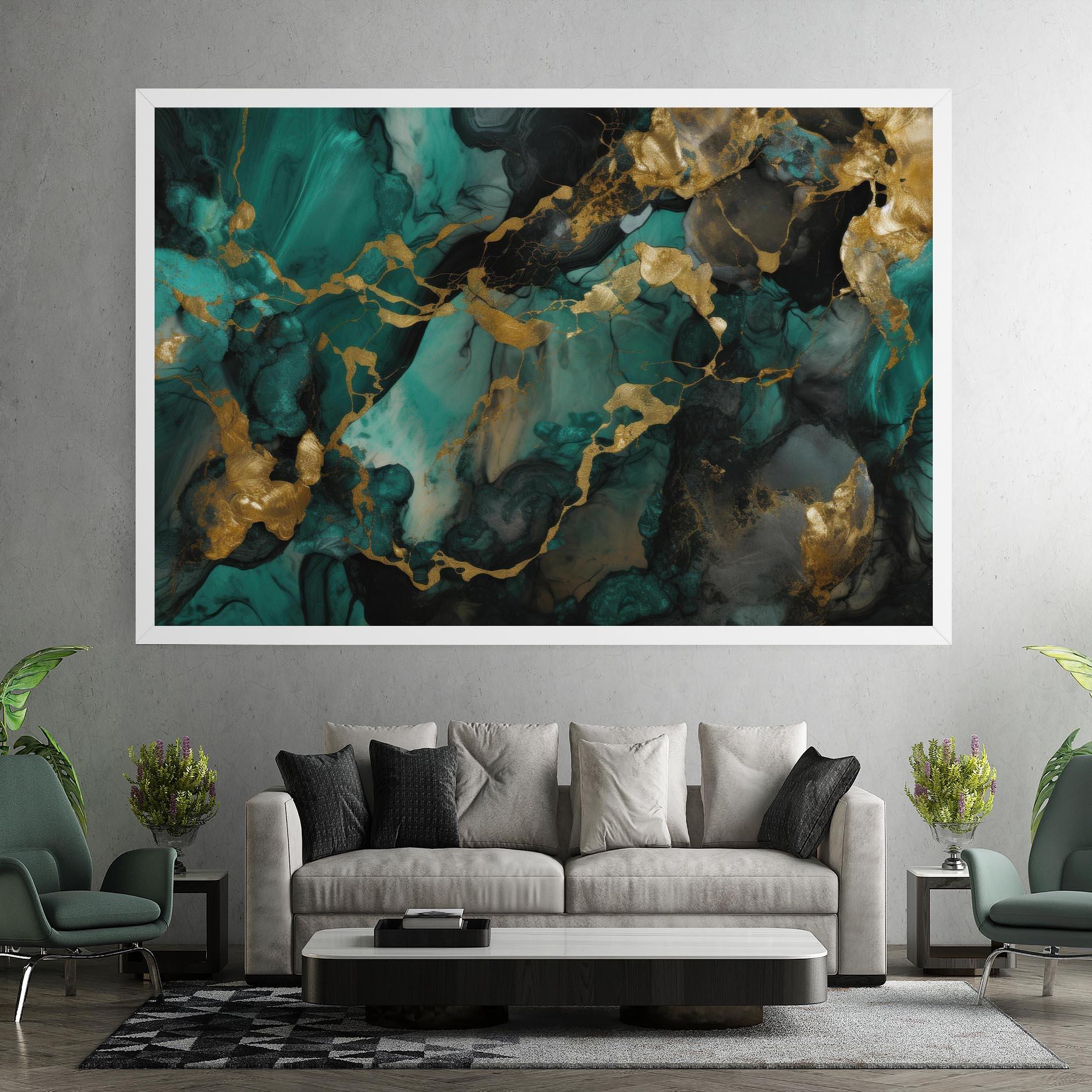 Leinwandbild Dark Green Golden Marble mockup 7