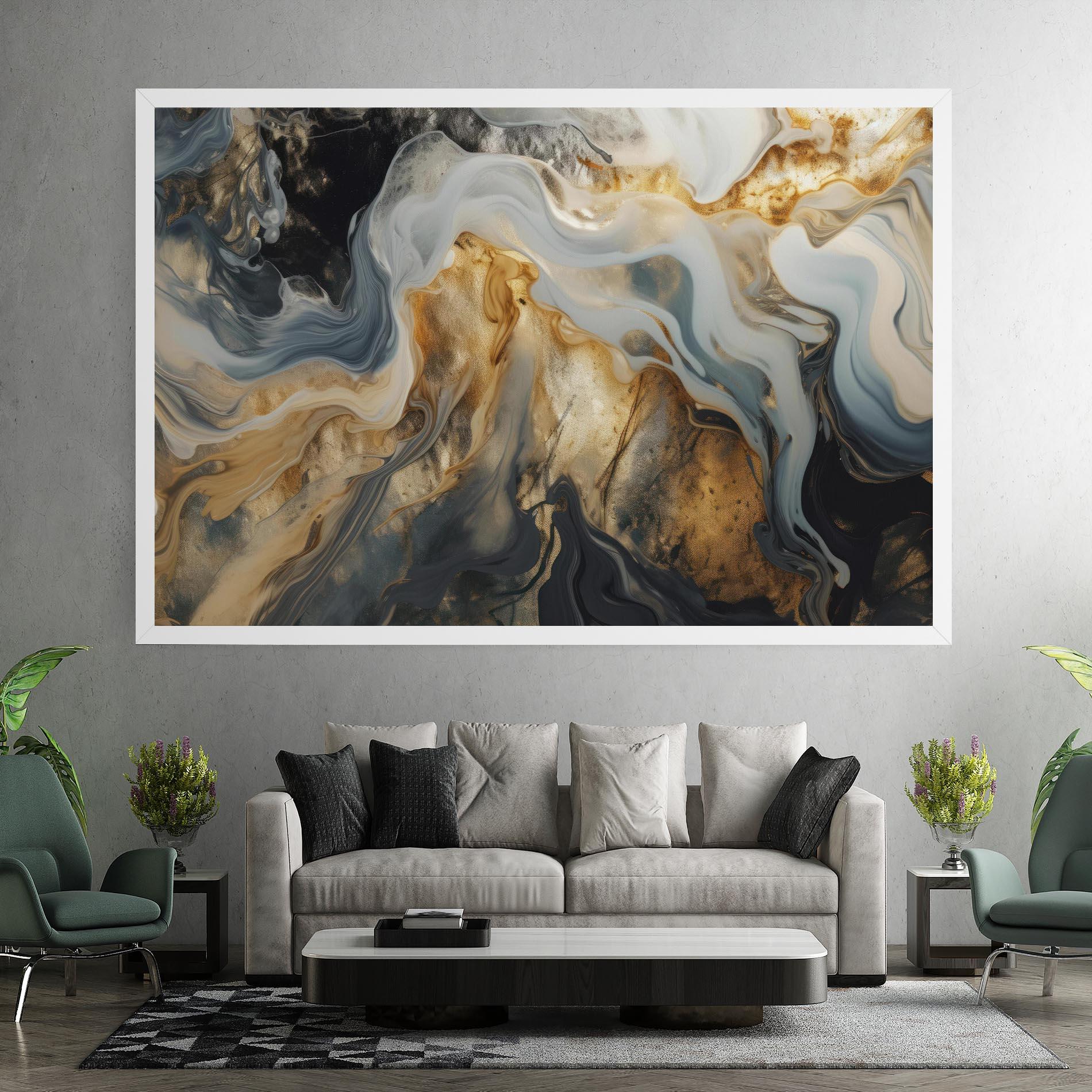 Leinwandbild Grey Gold Liquid Marble mockup 7